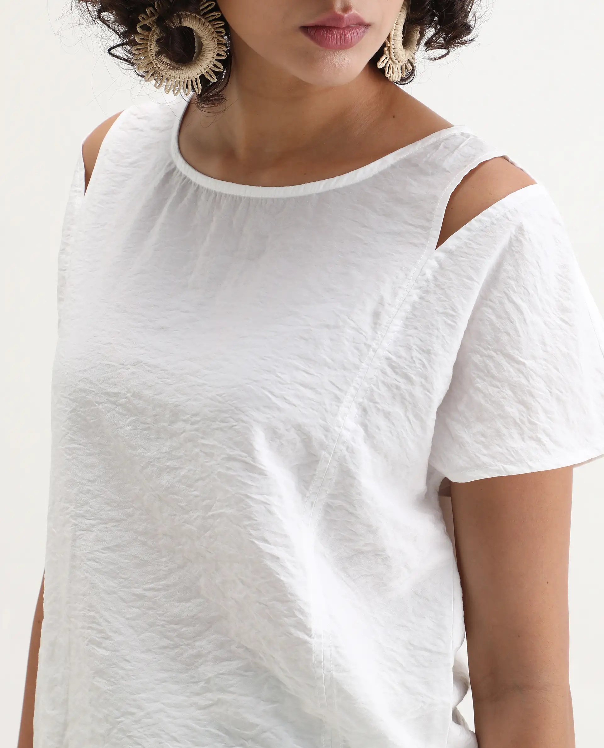 Rareism Women's Chabert White Rayon Boat Neck Plain Extended Sleeves Regular Fit Top - Image 3