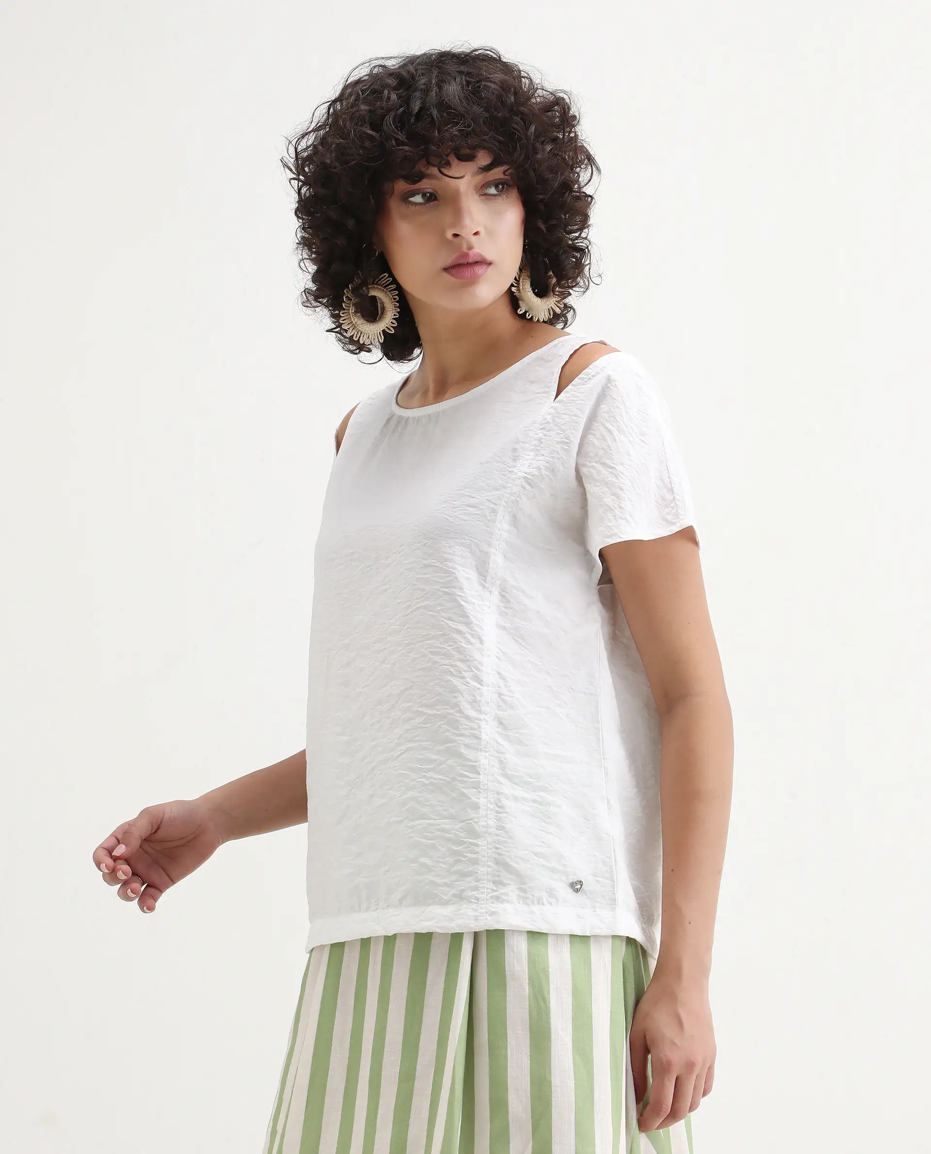 Rareism Women's Chabert White Rayon Boat Neck Plain Extended Sleeves Regular Fit Top - Image 6