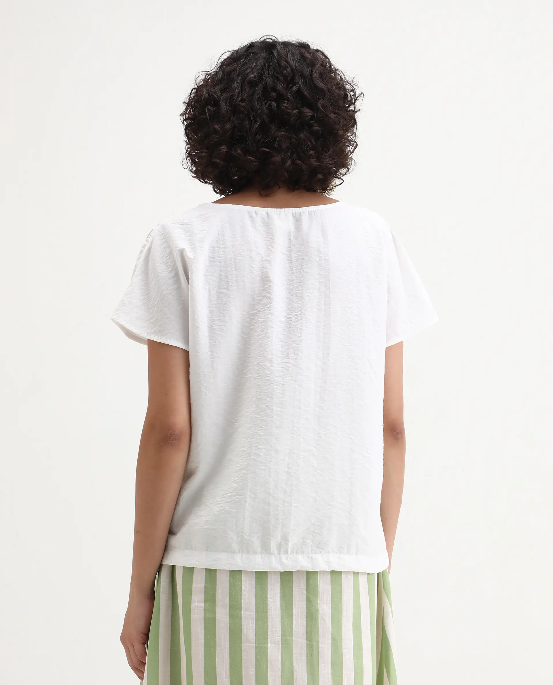 Rareism Women's Chabert White Rayon Boat Neck Plain Extended Sleeves Regular Fit Top - Image 7