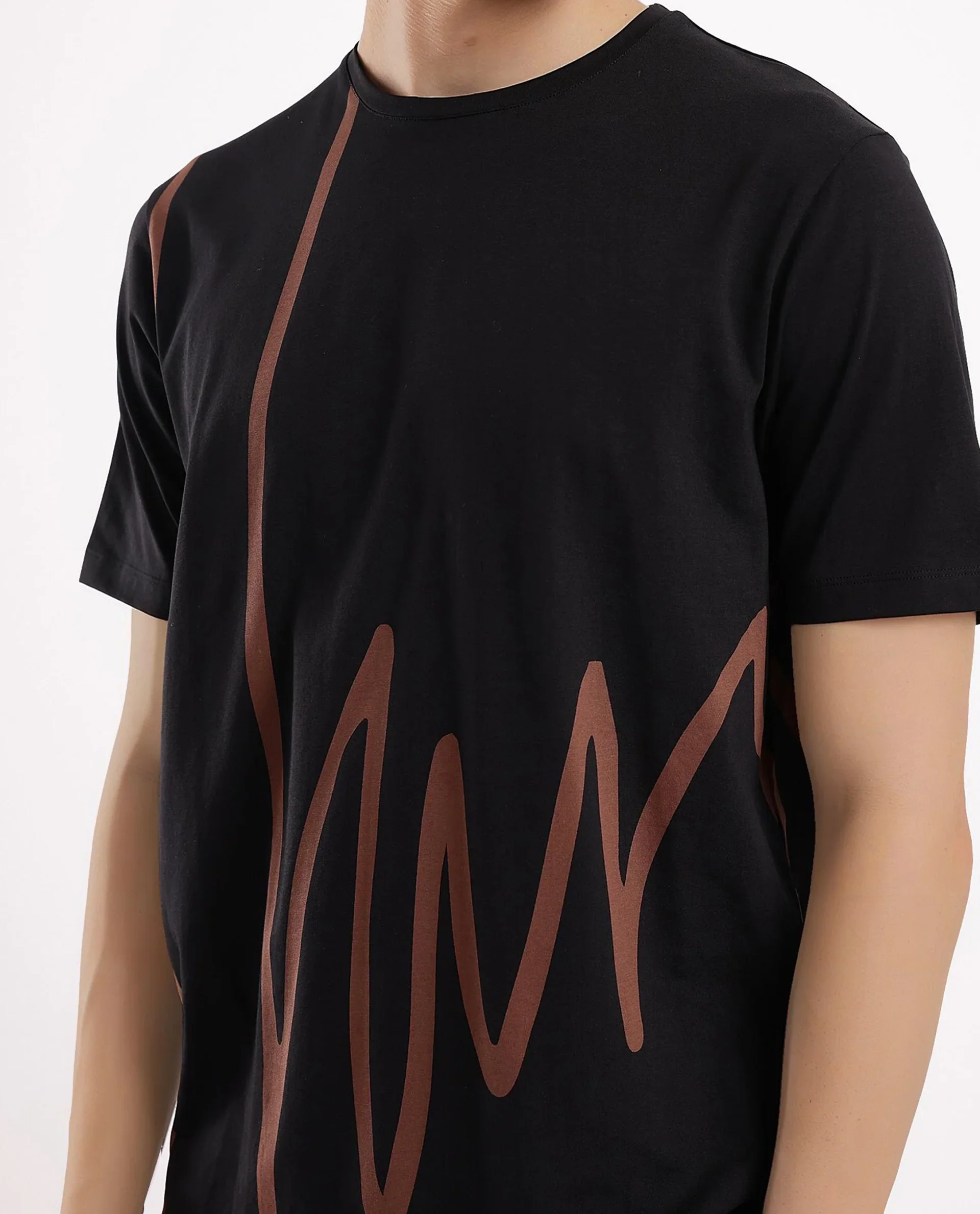 Rare Rabbit Men's Chael Black Cotton Blend Graphic Print Regular Fit Half Sleeve Crew Neck T-Shirt - Image 4