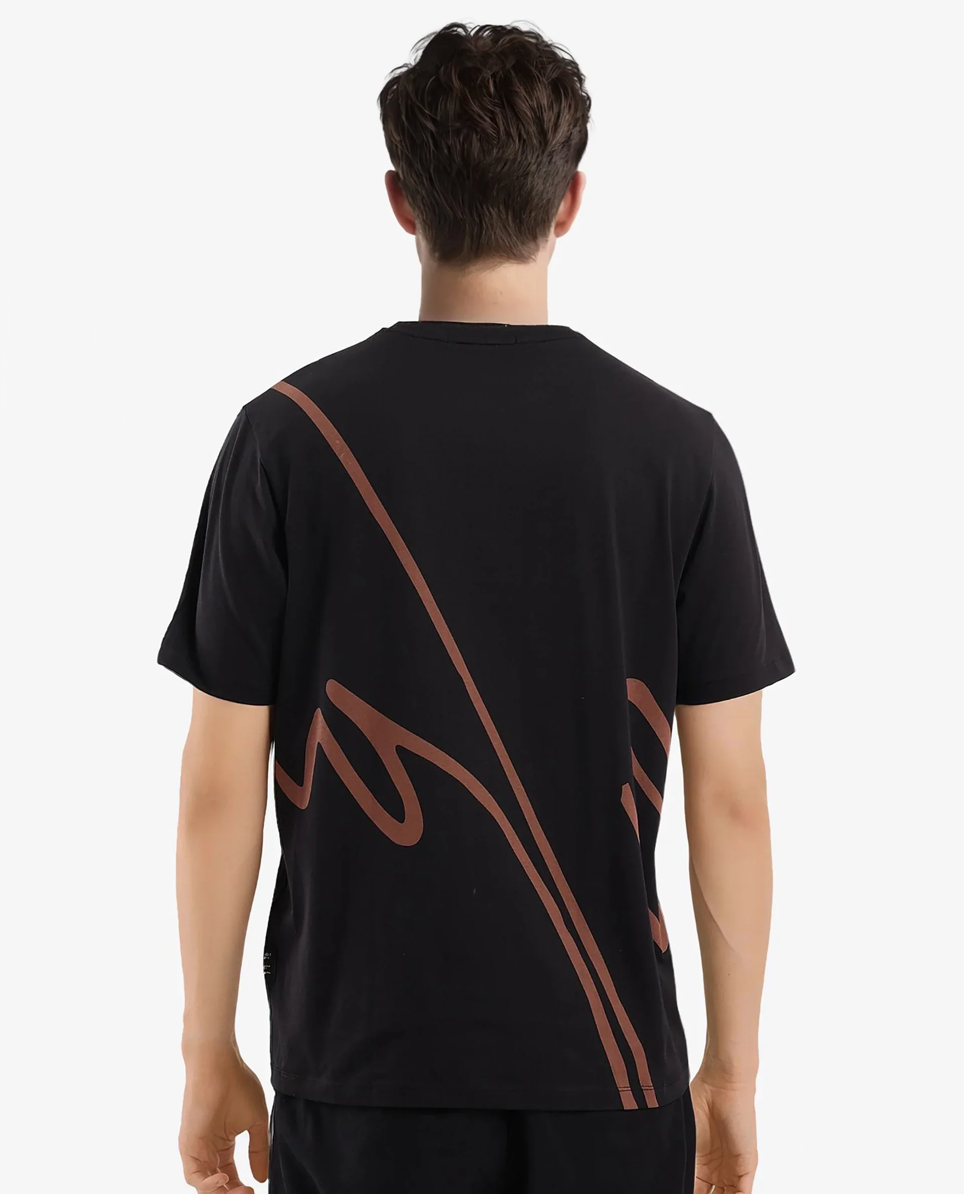 Rare Rabbit Men's Chael Black Cotton Blend Graphic Print Regular Fit Half Sleeve Crew Neck T-Shirt - Image 5