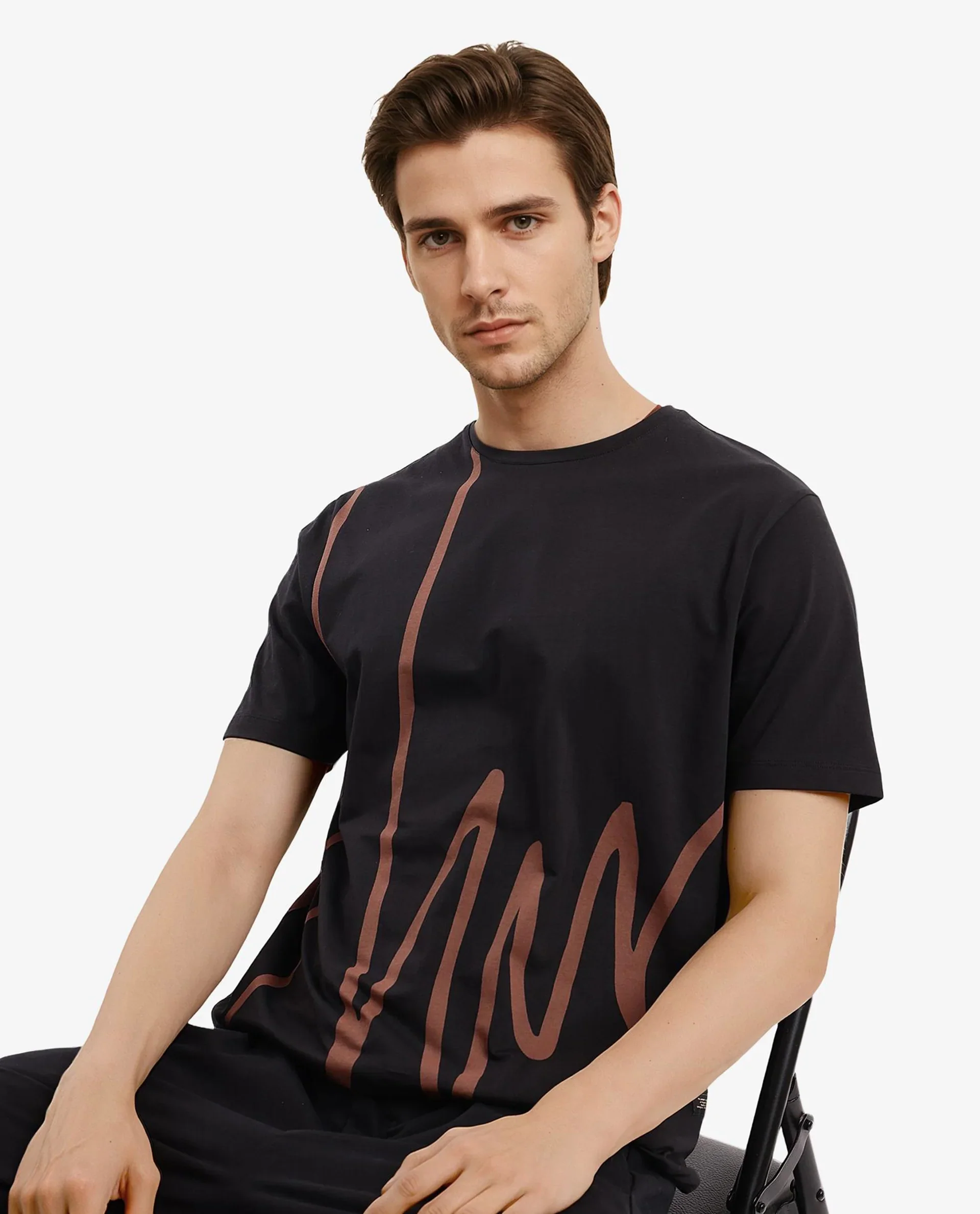 Rare Rabbit Men's Chael Black Cotton Blend Graphic Print Regular Fit Half Sleeve Crew Neck T-Shirt - Image 6