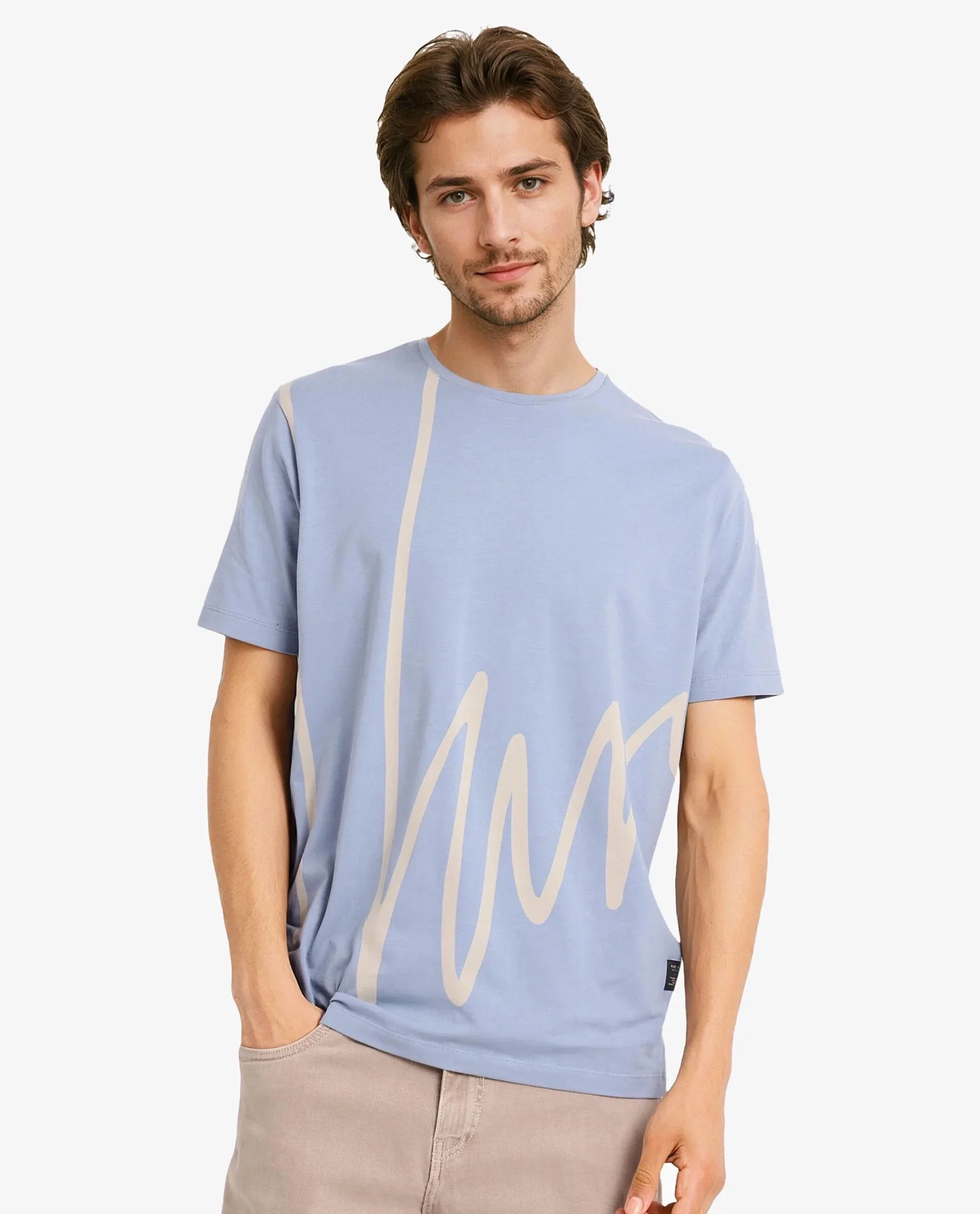 Rare Rabbit Men's Chael Dusky Blue Cotton Blend Graphic Print Regular Fit Half Sleeve Crew Neck T-Shirt - Image 2