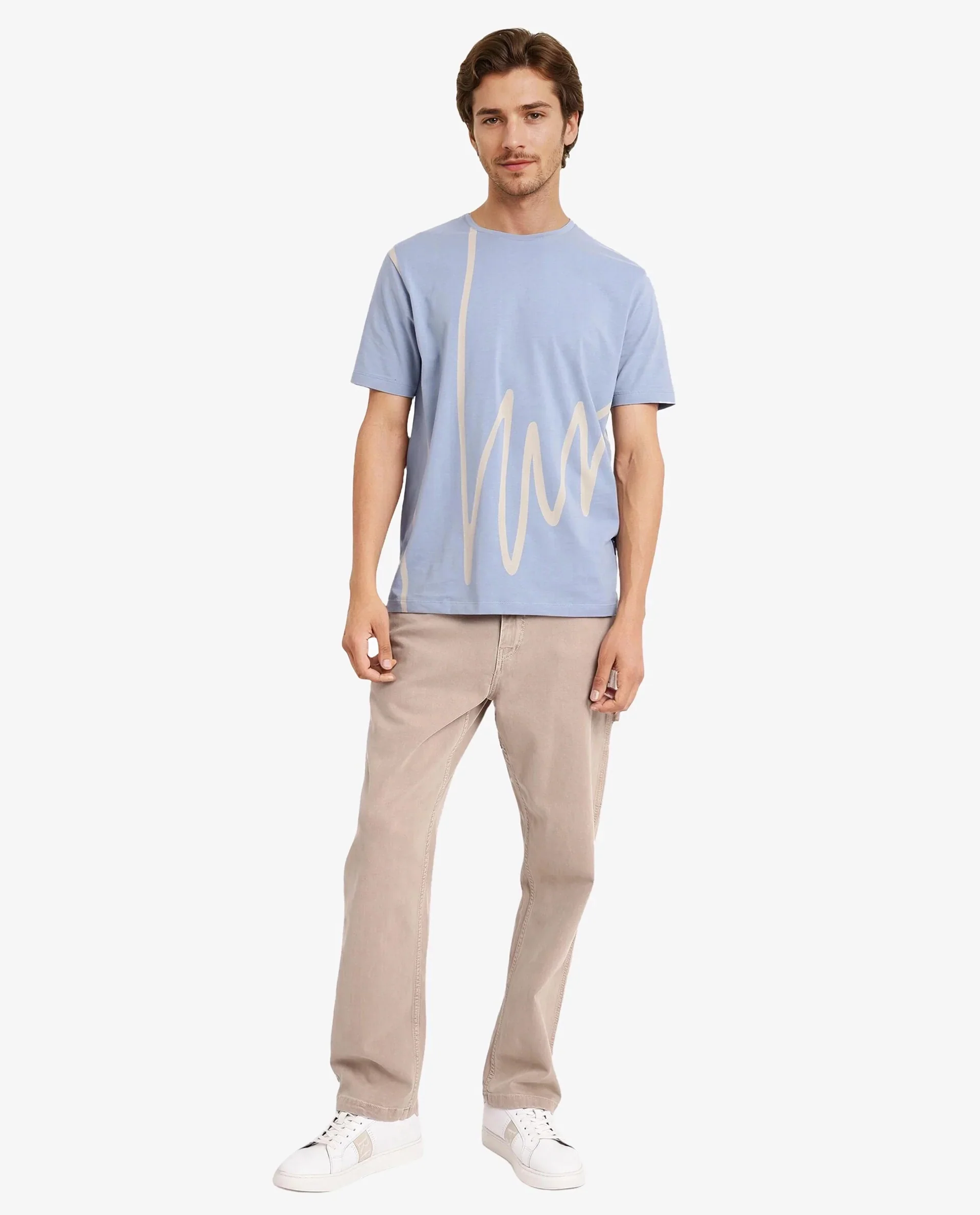 Rare Rabbit Men's Chael Dusky Blue Cotton Blend Graphic Print Regular Fit Half Sleeve Crew Neck T-Shirt - Image 3