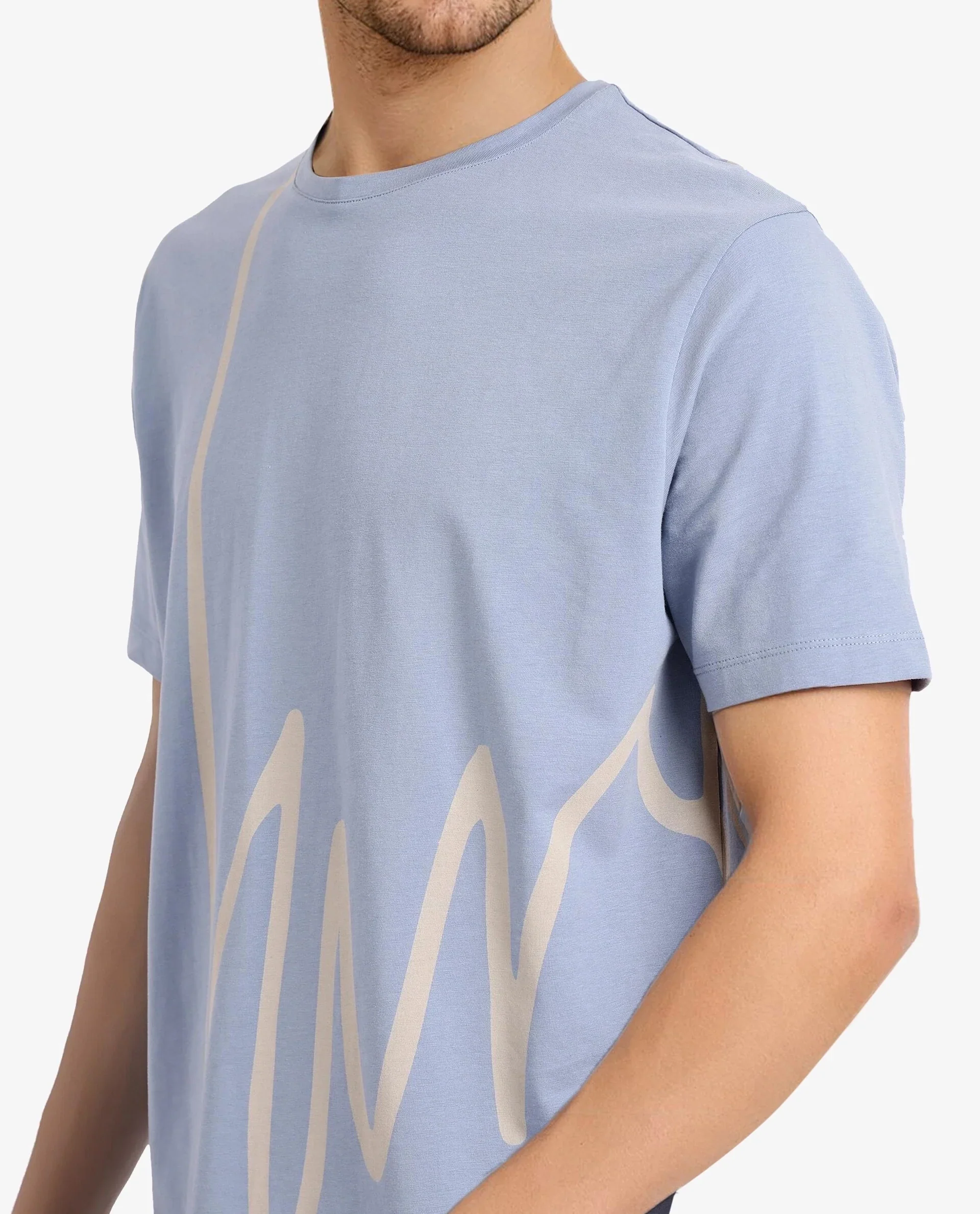 Rare Rabbit Men's Chael Dusky Blue Cotton Blend Graphic Print Regular Fit Half Sleeve Crew Neck T-Shirt - Image 4