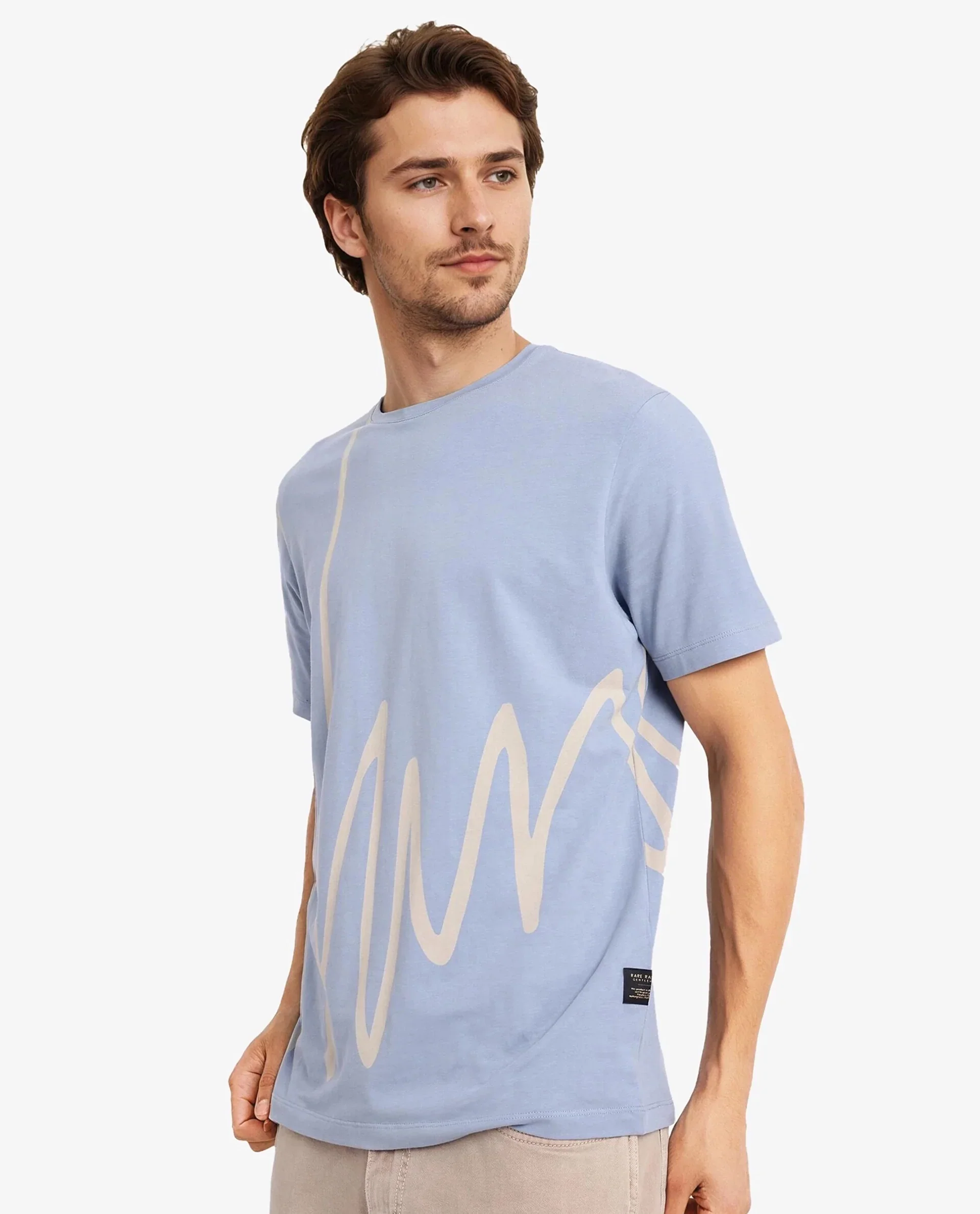 Rare Rabbit Men's Chael Dusky Blue Cotton Blend Graphic Print Regular Fit Half Sleeve Crew Neck T-Shirt - Image 6