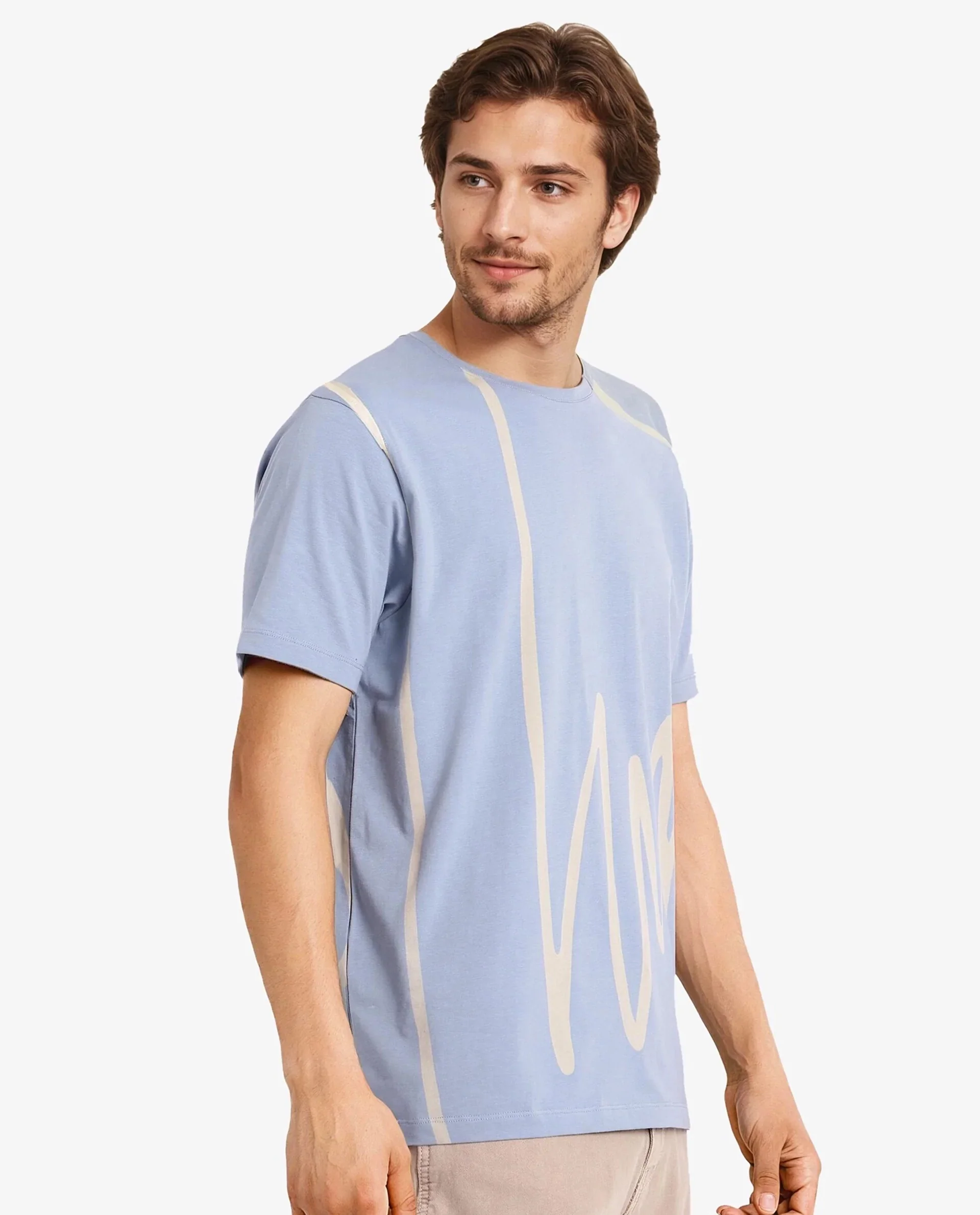 Rare Rabbit Men's Chael Dusky Blue Cotton Blend Graphic Print Regular Fit Half Sleeve Crew Neck T-Shirt - Image 8