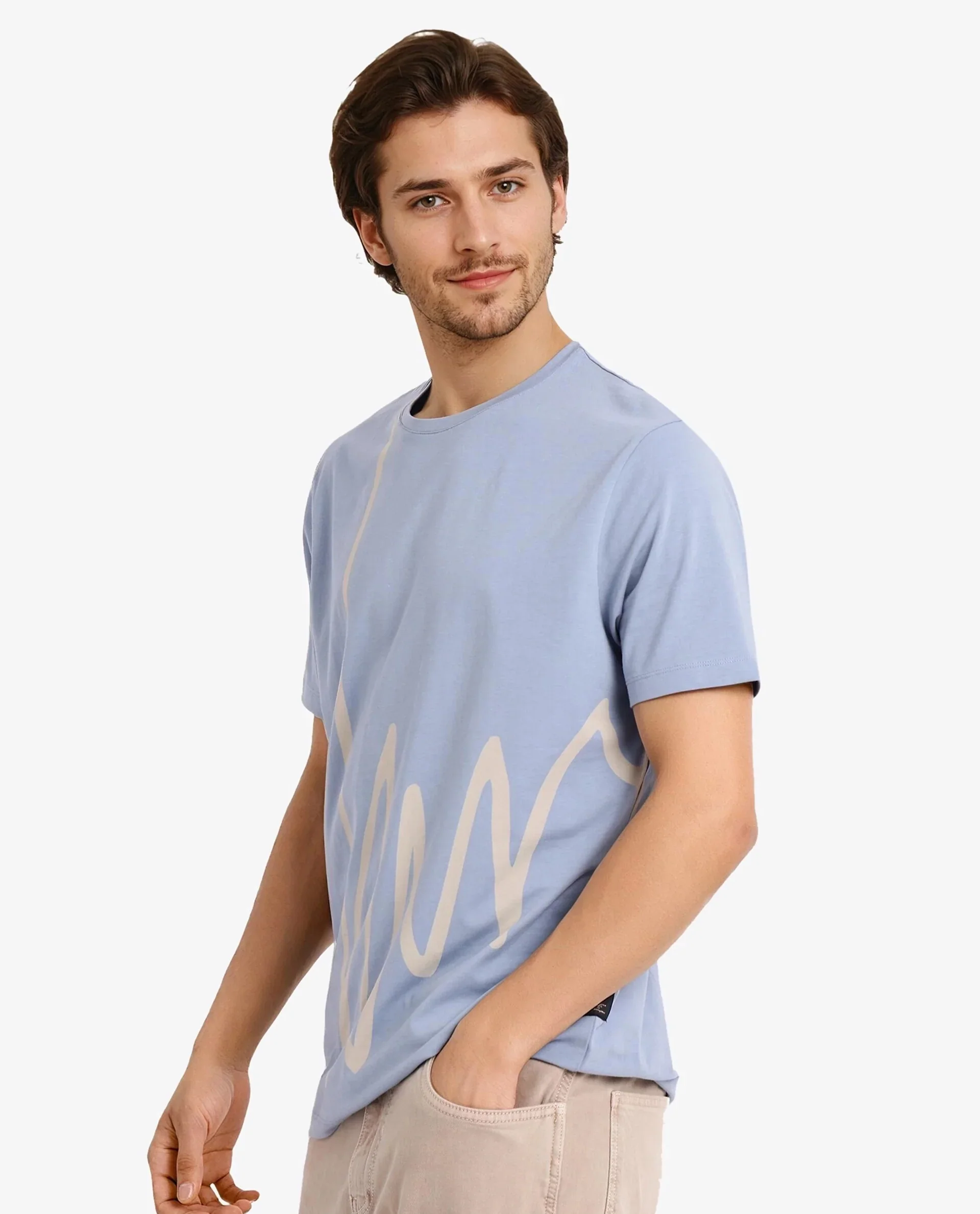 Rare Rabbit Men's Chael Dusky Blue Cotton Blend Graphic Print Regular Fit Half Sleeve Crew Neck T-Shirt - Image 9