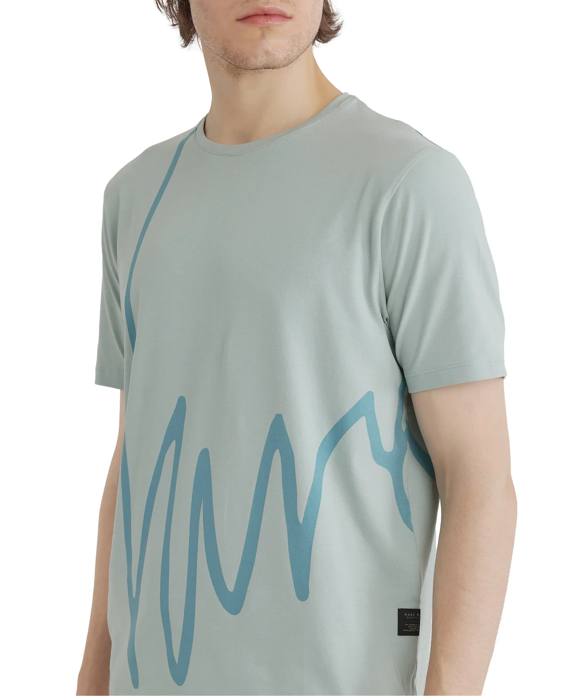 Rare Rabbit Men's Chael Dusky Green Cotton Graphic Print Regular Fit Half Sleeve Crew Neck T-Shirt - Image 3