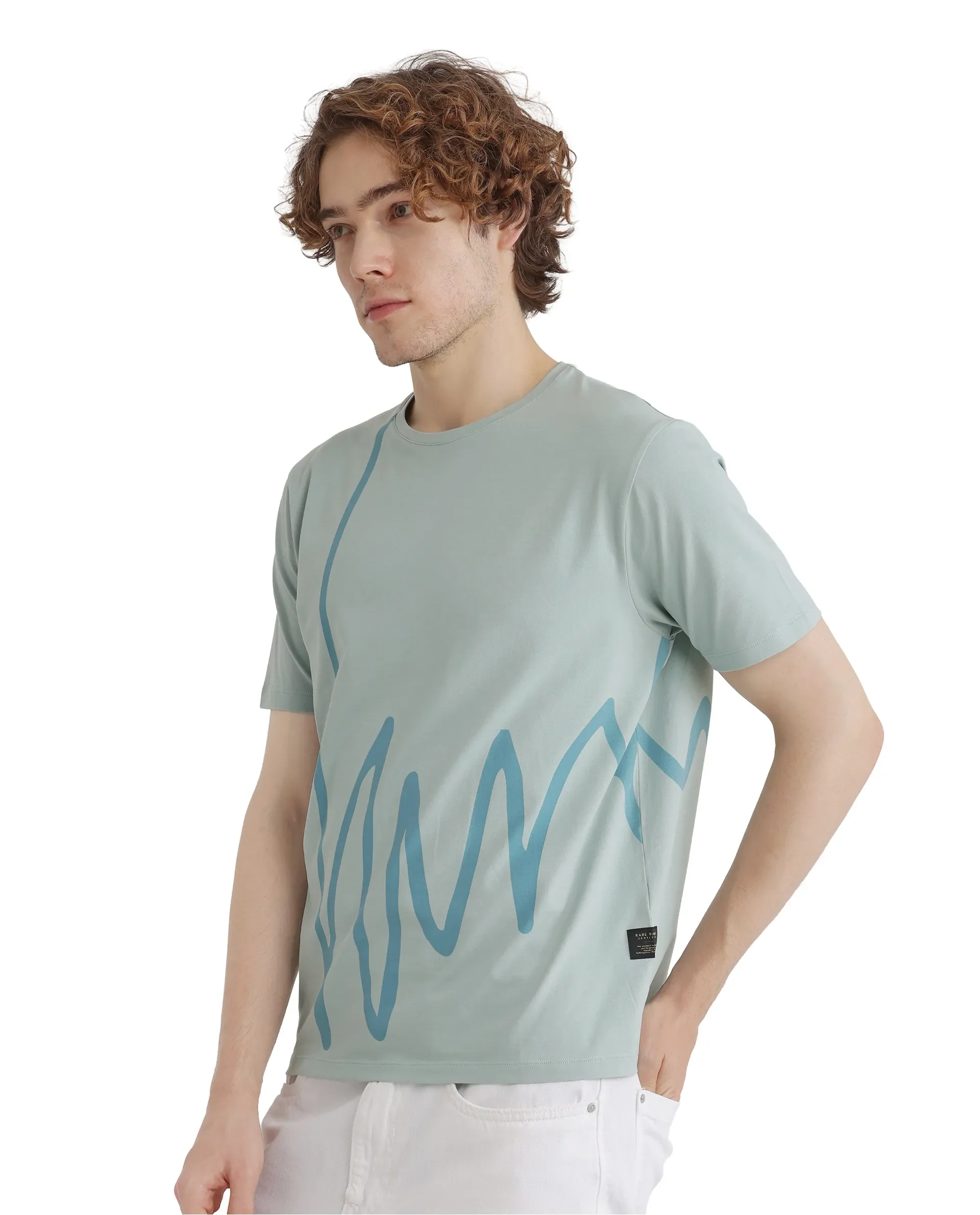 Rare Rabbit Men's Chael Dusky Green Cotton Graphic Print Regular Fit Half Sleeve Crew Neck T-Shirt - Image 5