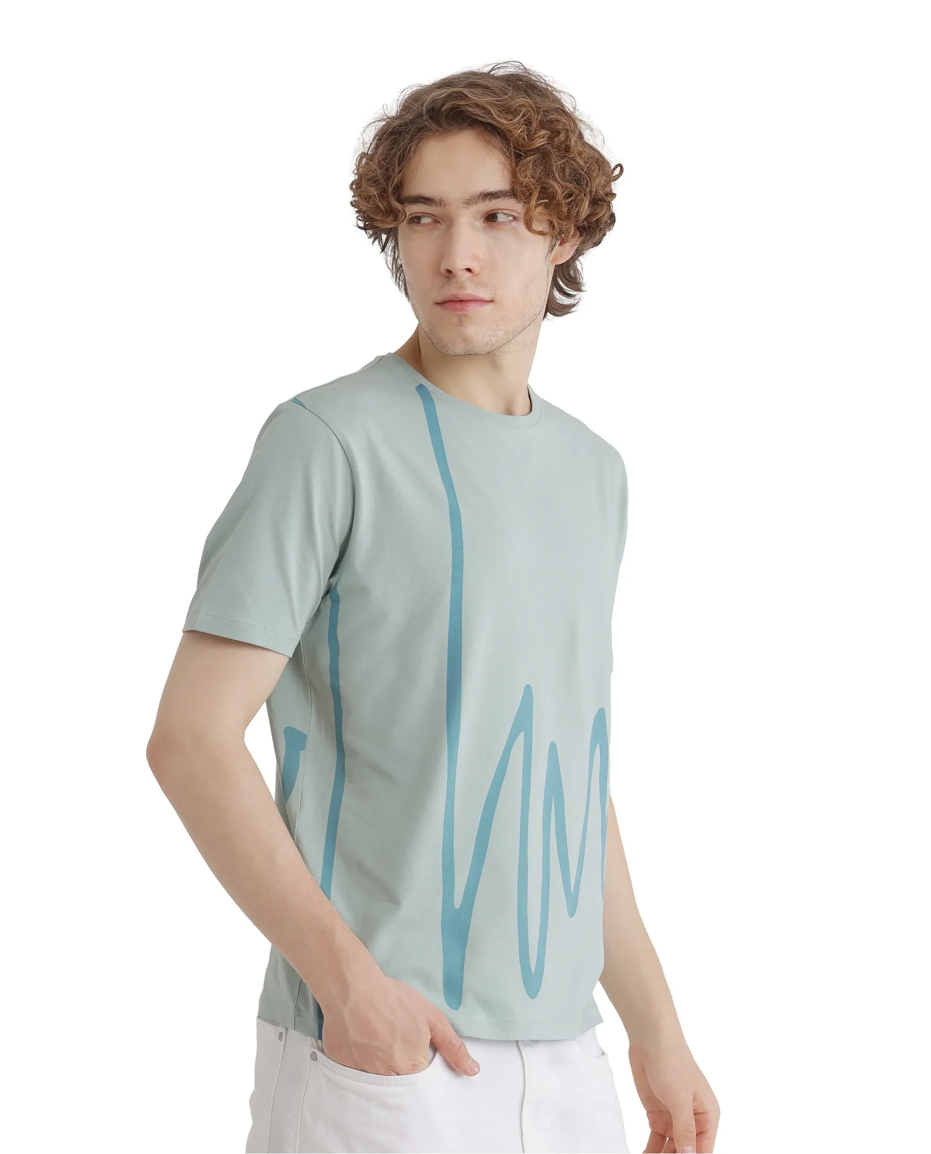 Rare Rabbit Men's Chael Dusky Green Cotton Graphic Print Regular Fit Half Sleeve Crew Neck T-Shirt - Image 6