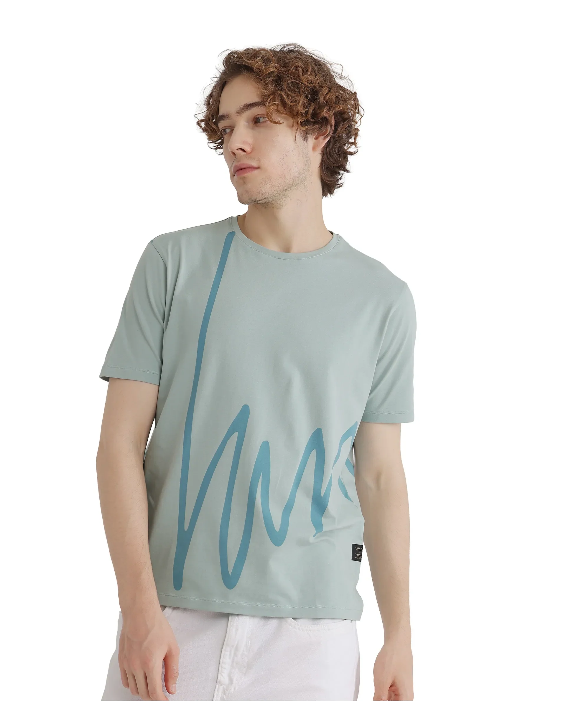 Rare Rabbit Men's Chael Dusky Green Cotton Graphic Print Regular Fit Half Sleeve Crew Neck T-Shirt - Image 7