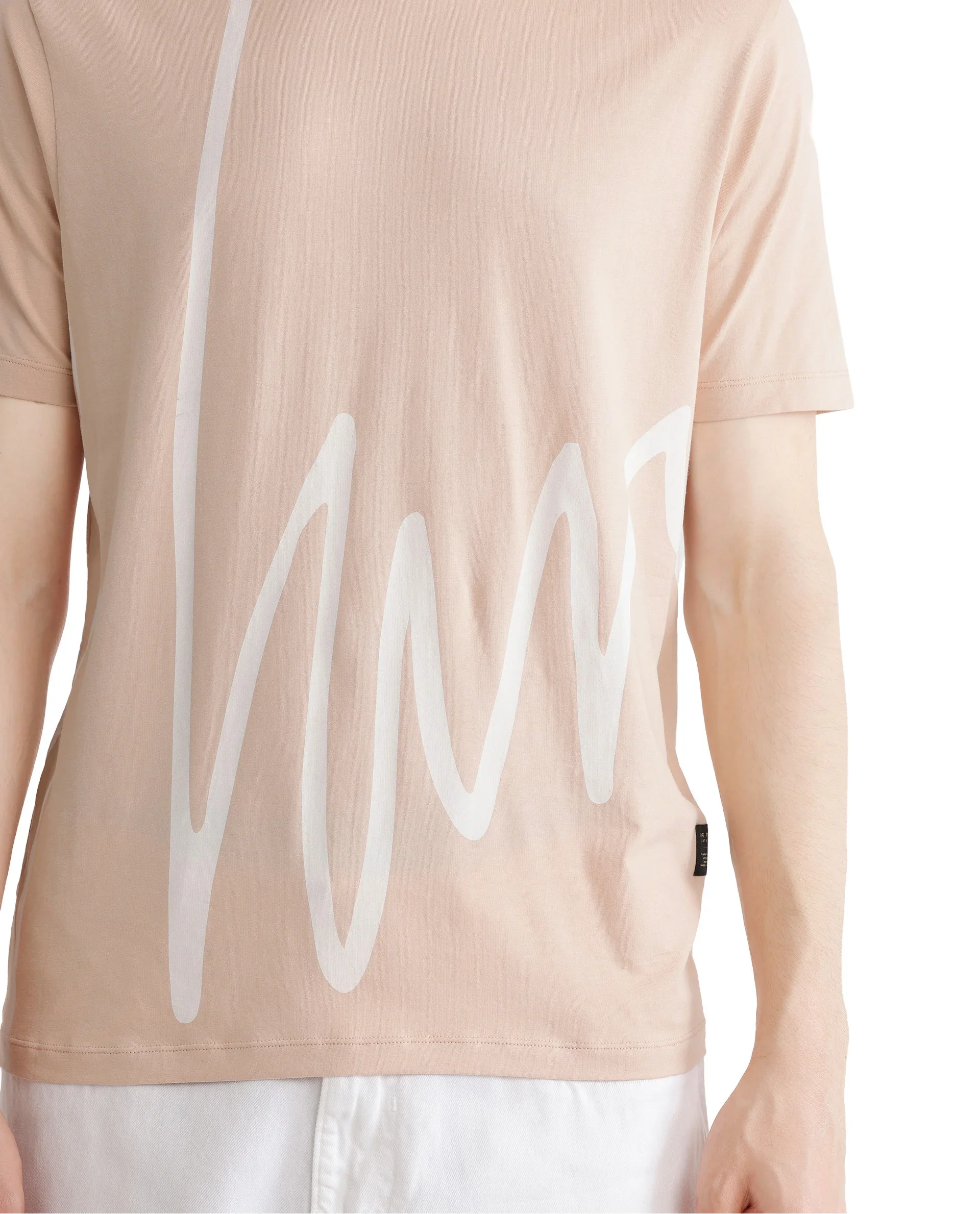 Rare Rabbit Men's Chael Peach Cotton Graphic Print Regular Fit Half Sleeve Crew Neck T-Shirt - Image 3