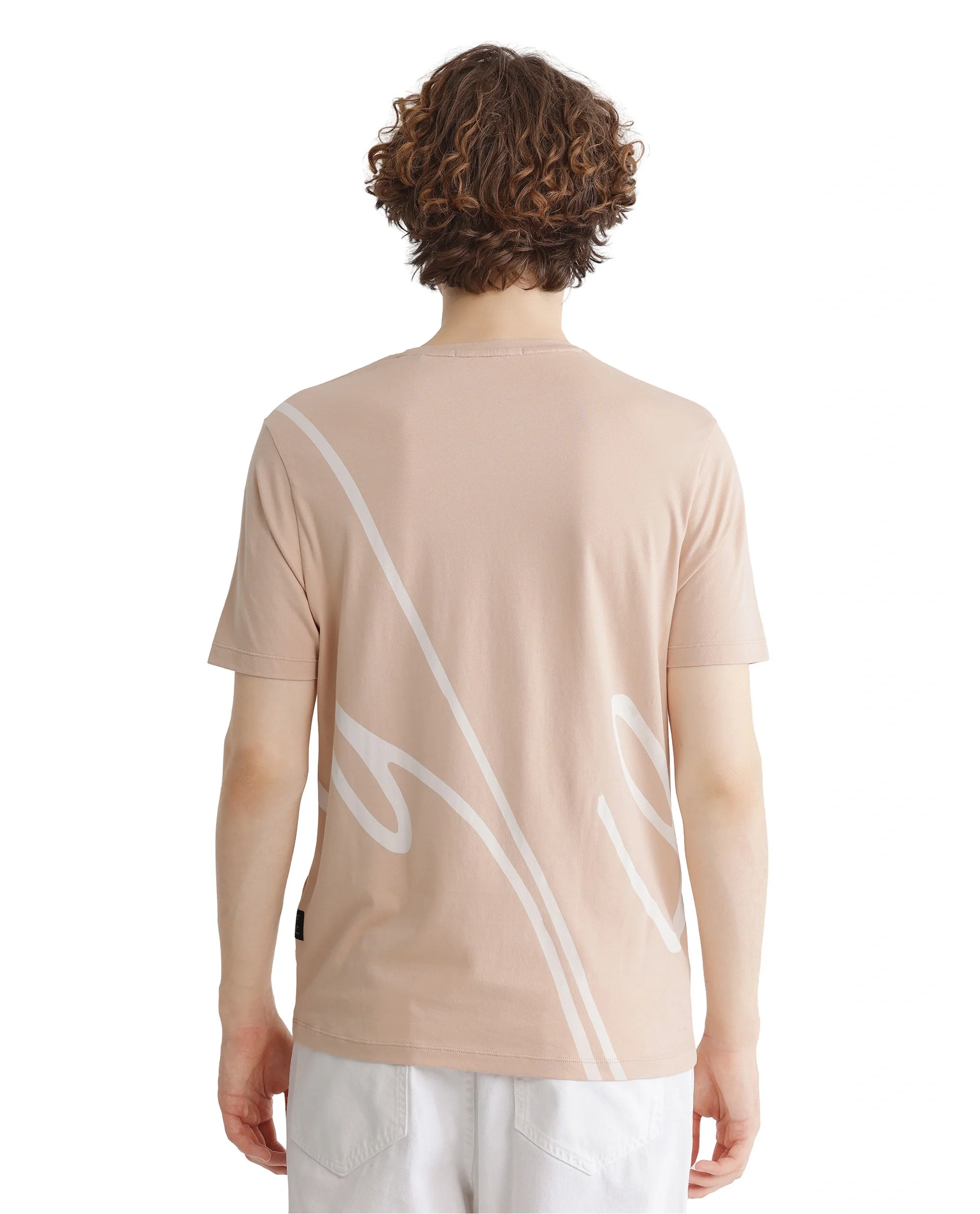 Rare Rabbit Men's Chael Peach Cotton Graphic Print Regular Fit Half Sleeve Crew Neck T-Shirt - Image 4