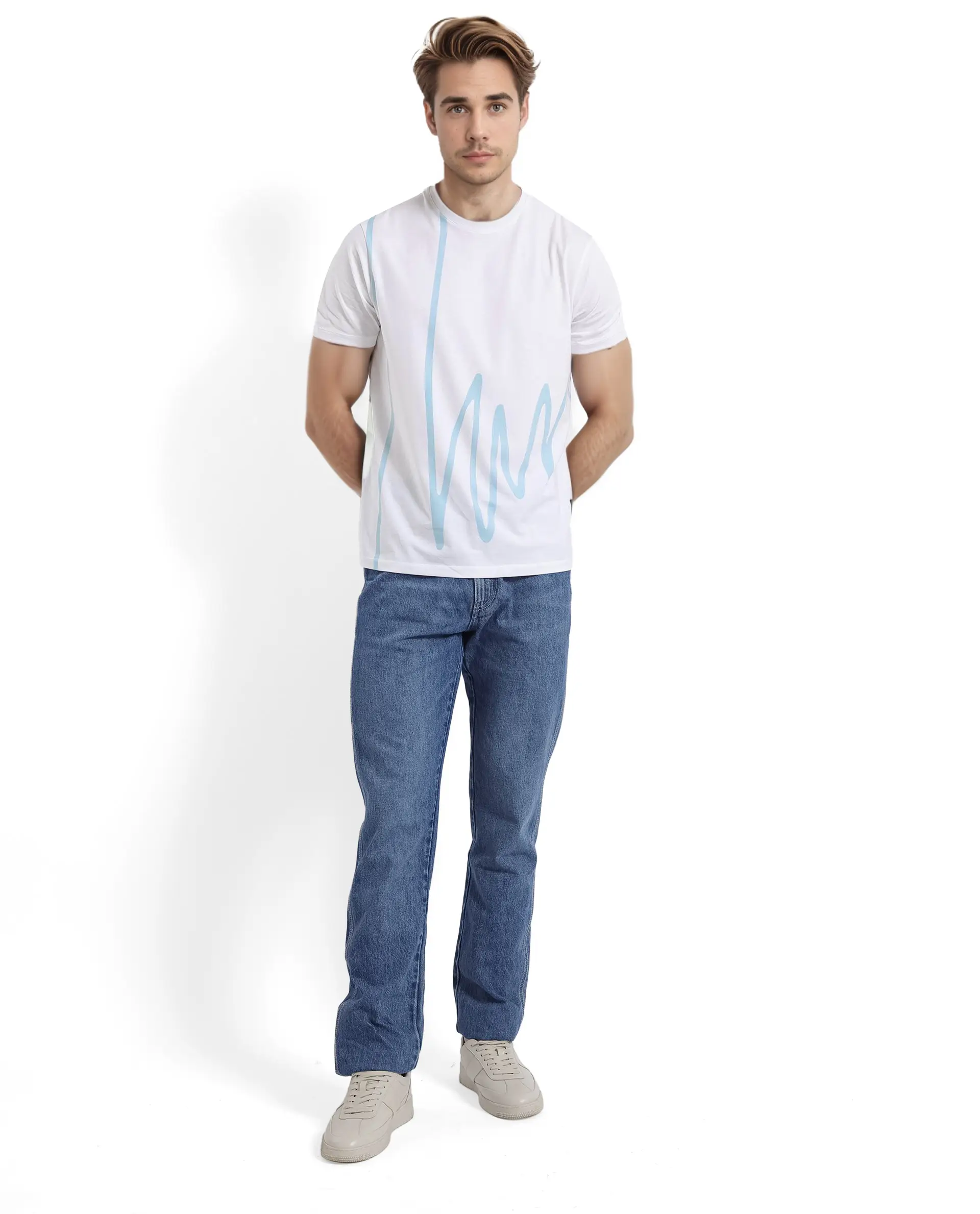 Rare Rabbit Men's Chael White Cotton Blend Graphic Print Regular Fit Half Sleeve Crew Neck T-Shirt - Image 4