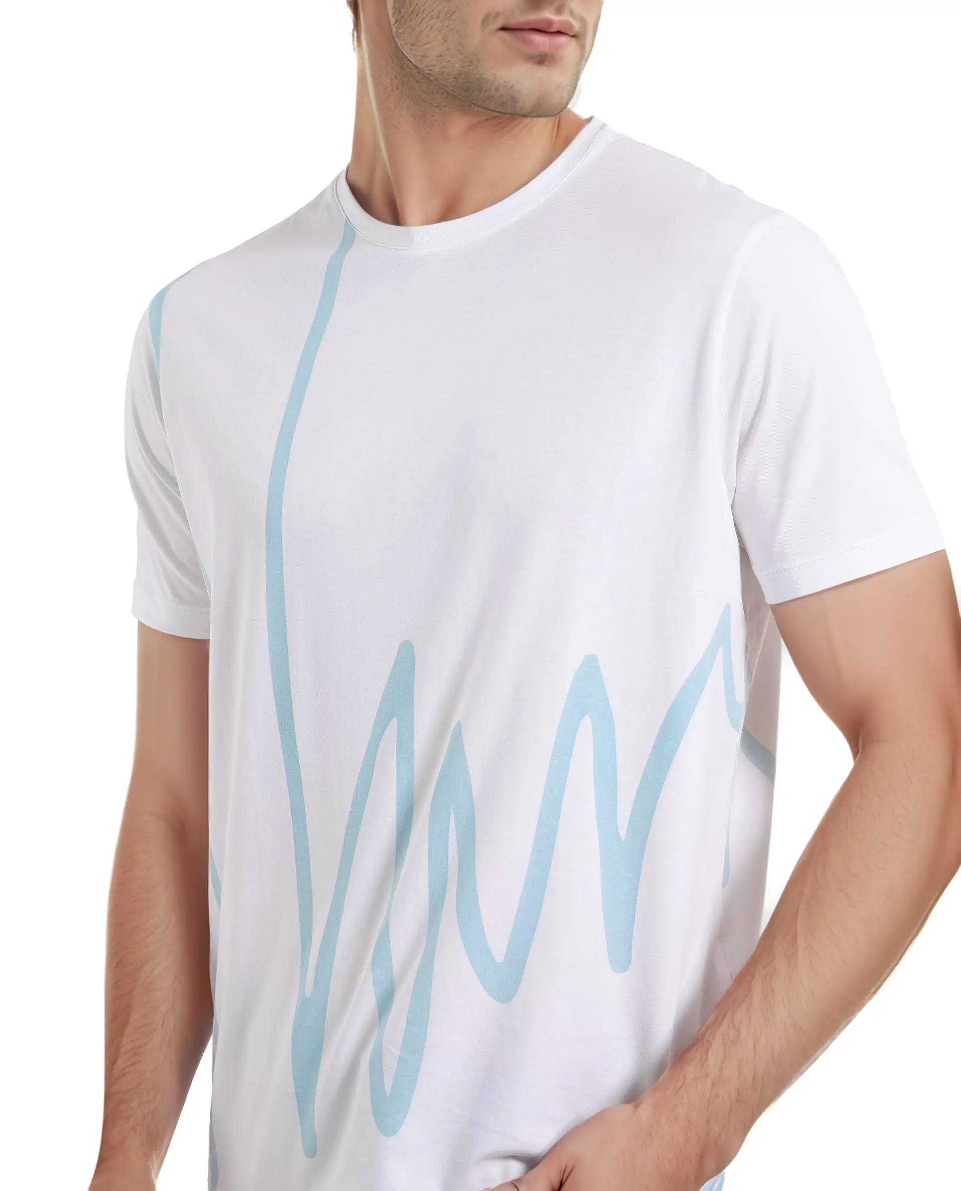 Rare Rabbit Men's Chael White Cotton Blend Graphic Print Regular Fit Half Sleeve Crew Neck T-Shirt - Image 5