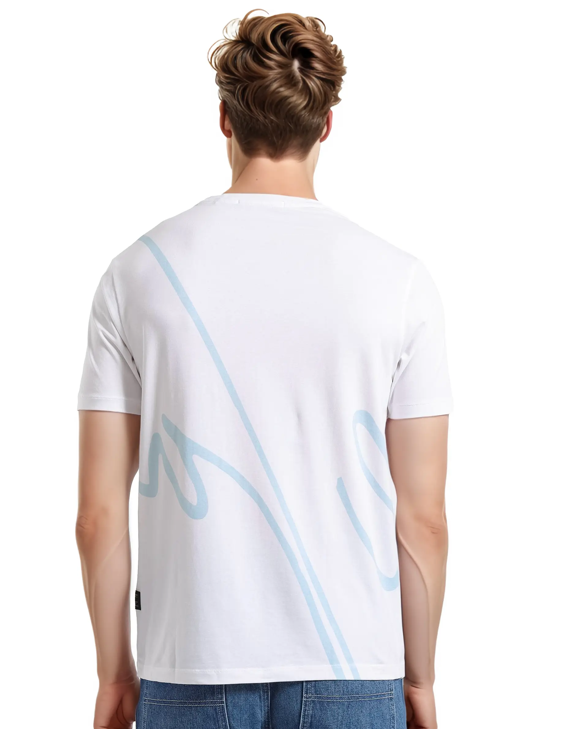 Rare Rabbit Men's Chael White Cotton Blend Graphic Print Regular Fit Half Sleeve Crew Neck T-Shirt - Image 6