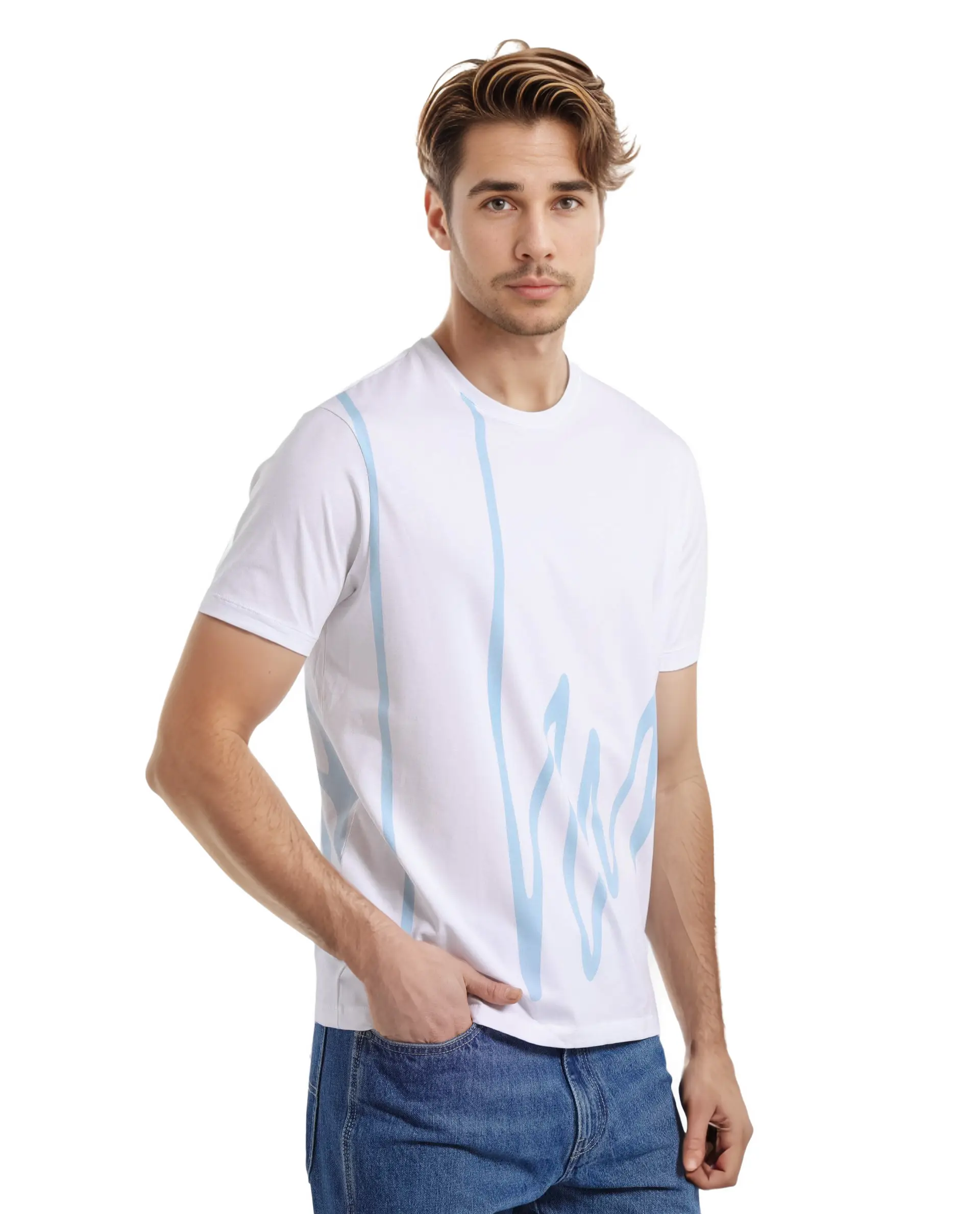 Rare Rabbit Men's Chael White Cotton Blend Graphic Print Regular Fit Half Sleeve Crew Neck T-Shirt - Image 8