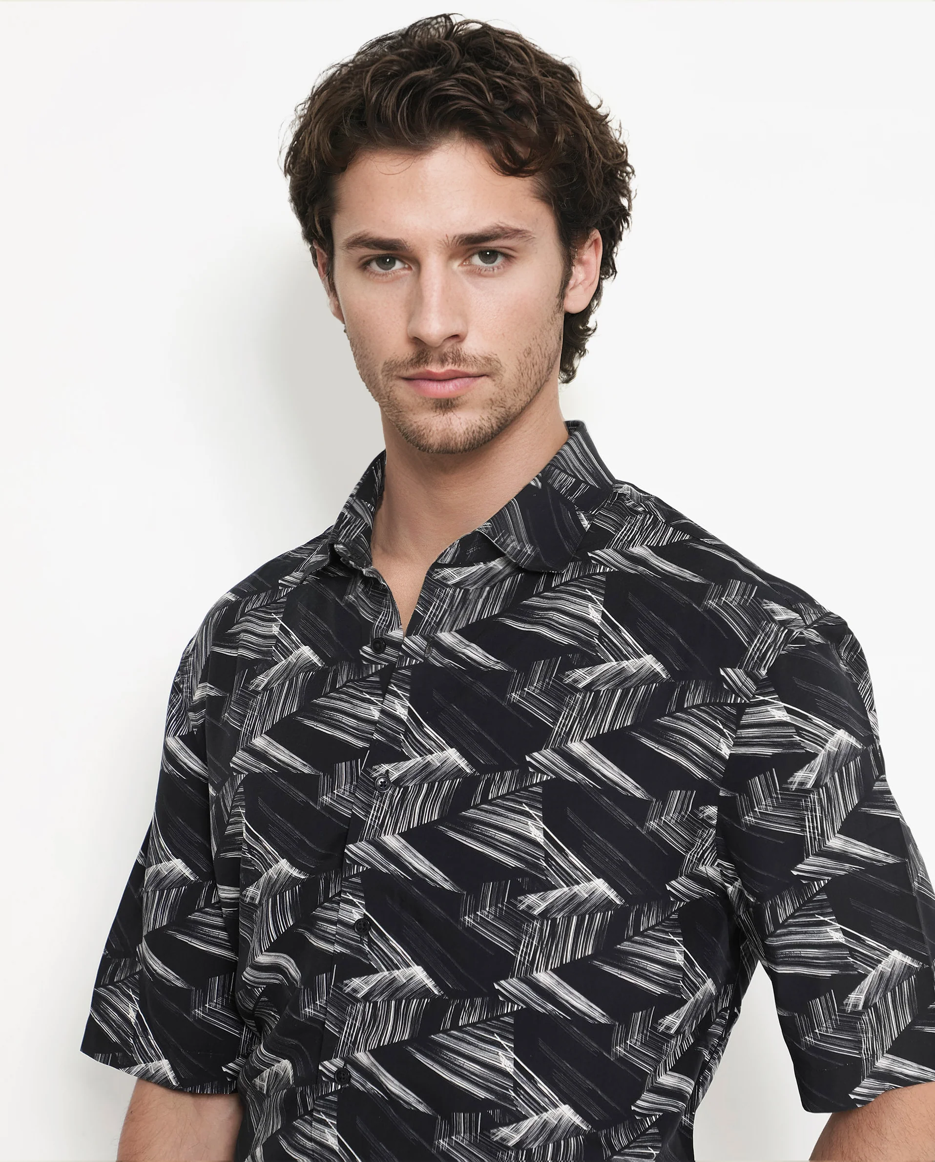 Rare Rabbit Men's Chain Black Viscose Abstract Print Regular Fit Half Sleeve Collared Shirt - Image 4
