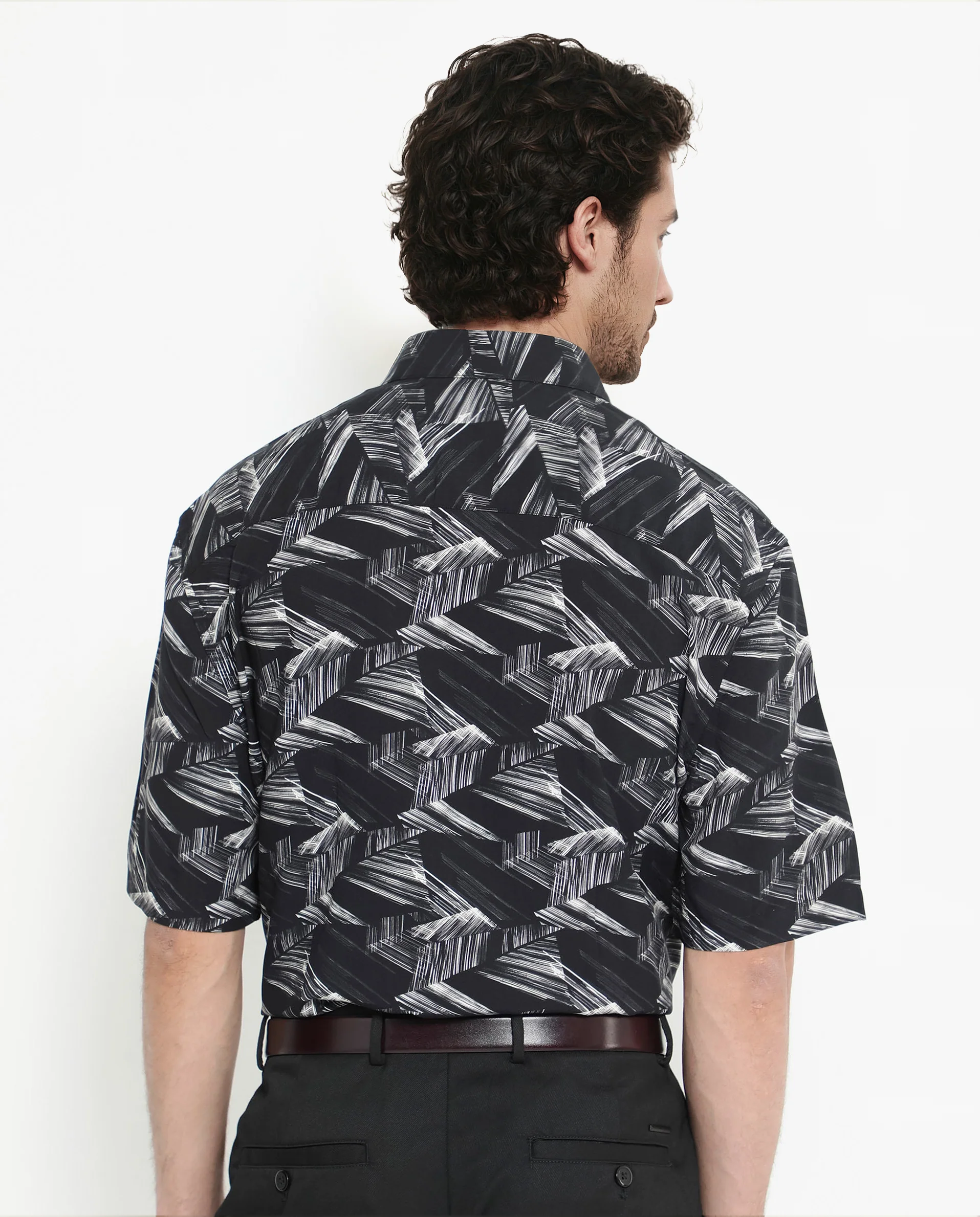 Rare Rabbit Men's Chain Black Viscose Abstract Print Regular Fit Half Sleeve Collared Shirt - Image 6