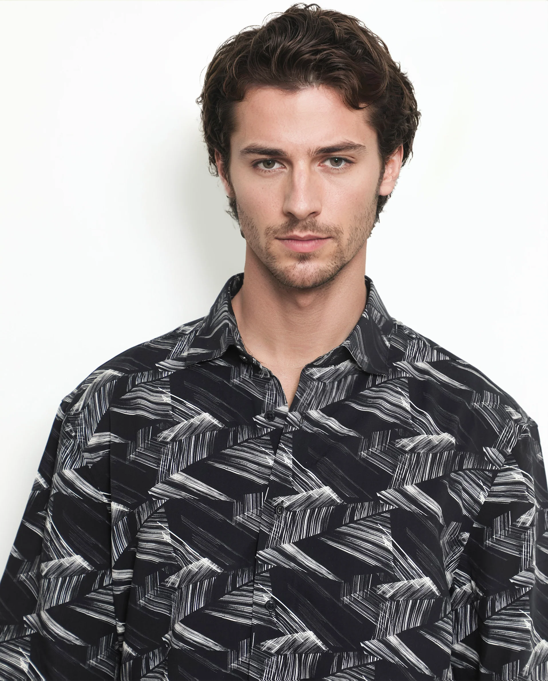 Rare Rabbit Men's Chain Black Viscose Abstract Print Regular Fit Half Sleeve Collared Shirt - Image 7