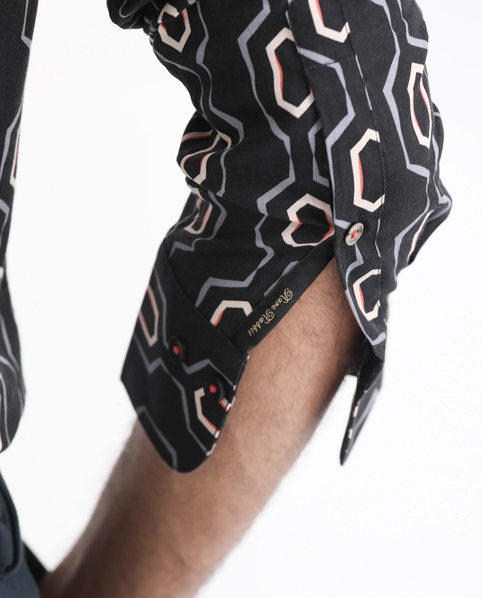 Rare Rabbit Men's Chains Black Modal Geometric Print Tailored Fit Full Sleeve Spread Collar Shirt - Image 5