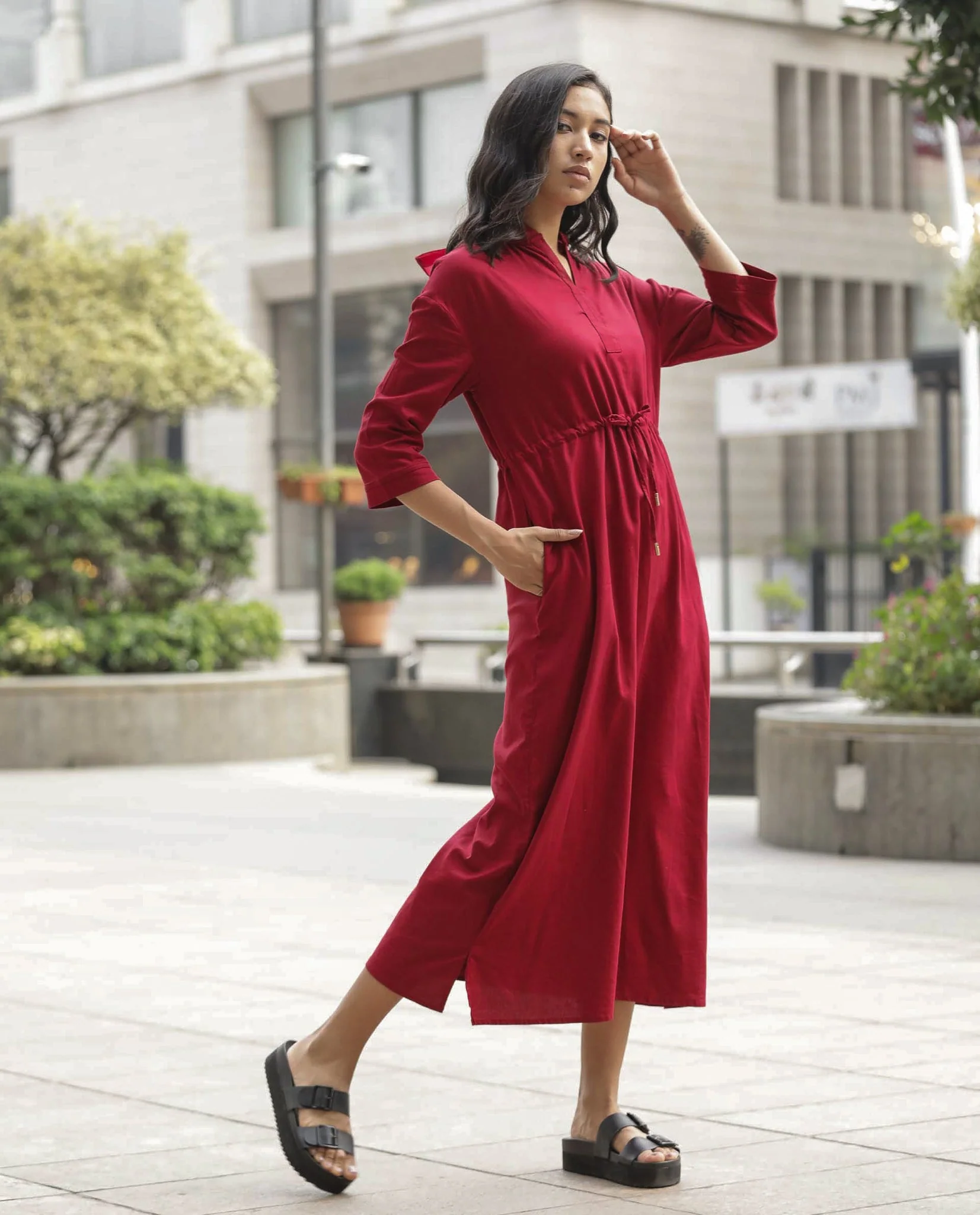 Rareism Women's Chalk Maroon Full Sleeve Dress