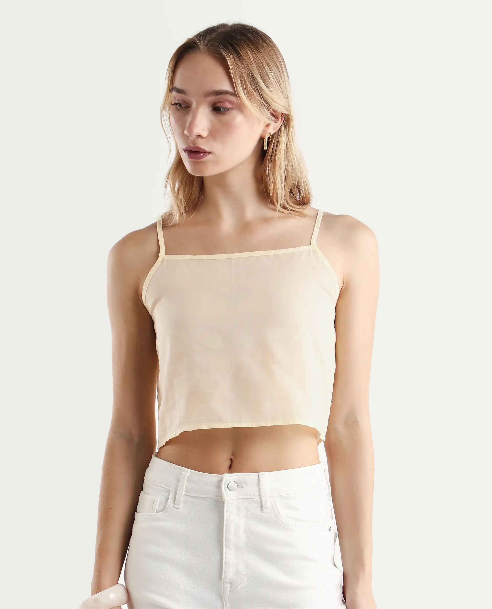 Rareism Women's Chalsey Yellow Polyester Crew Neck Plain Raglan Sleeve Crop Regular Fit Top - Image 4