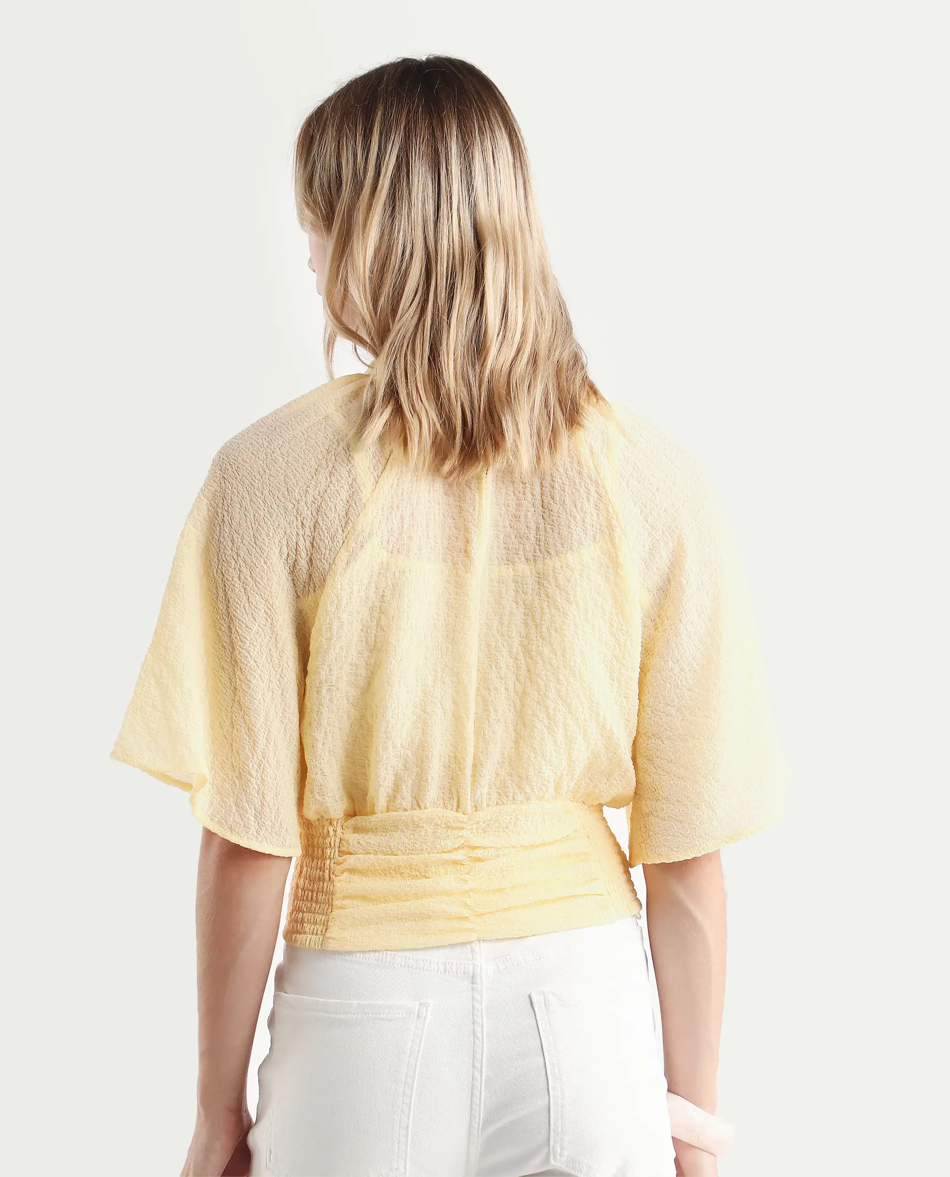 Rareism Women's Chalsey Yellow Polyester Crew Neck Plain Raglan Sleeve Crop Regular Fit Top - Image 8