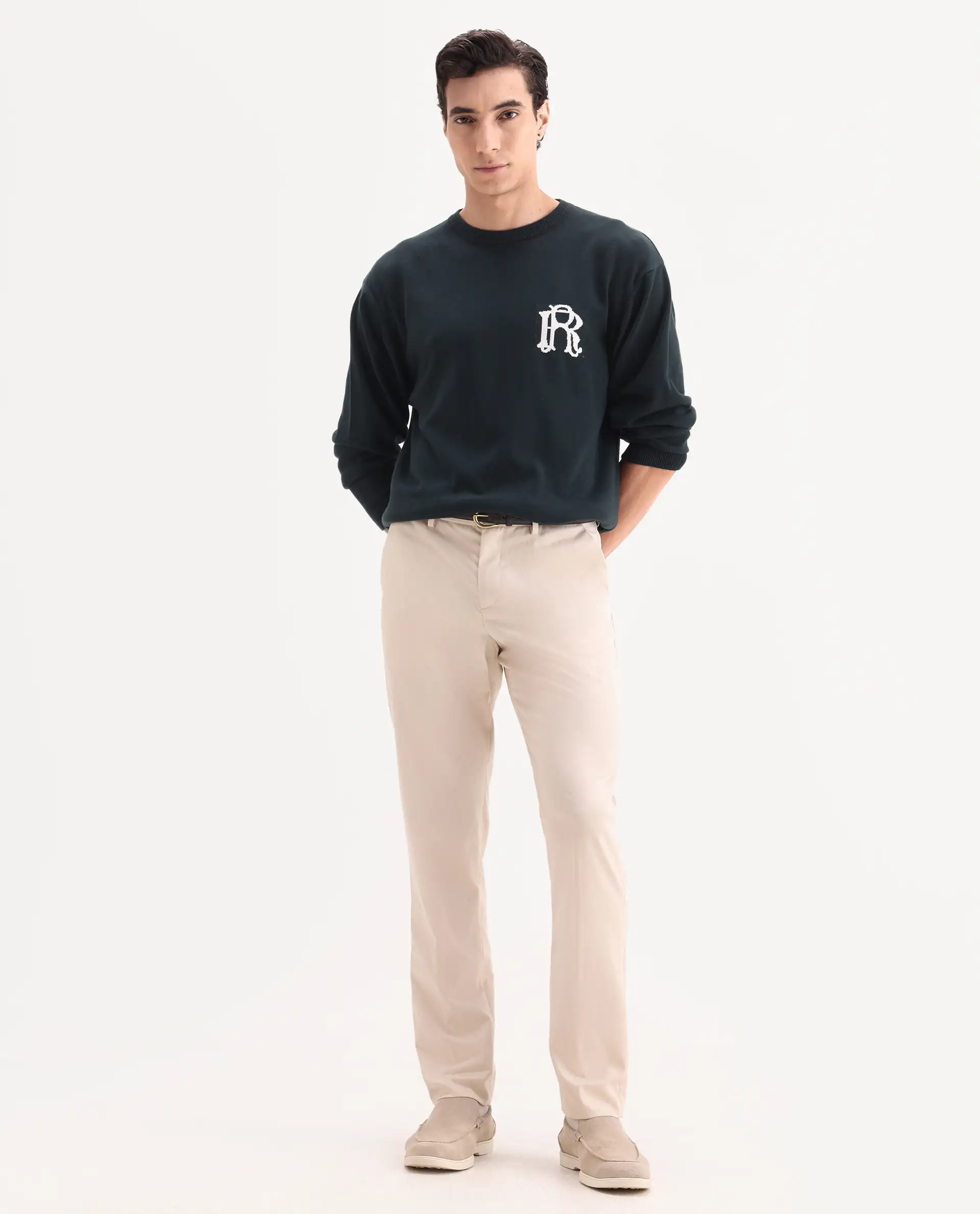 Rare Rabbit Men's Chamer Beige Polyester Plain Regular Fit Trouser