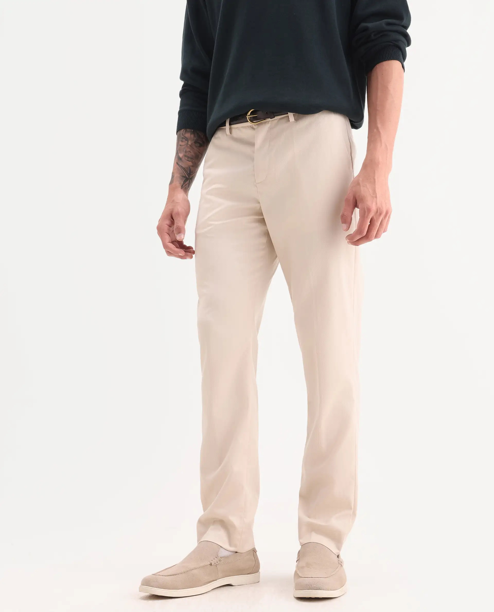 Rare Rabbit Men's Chamer Beige Polyester Plain Regular Fit Trouser - Image 2