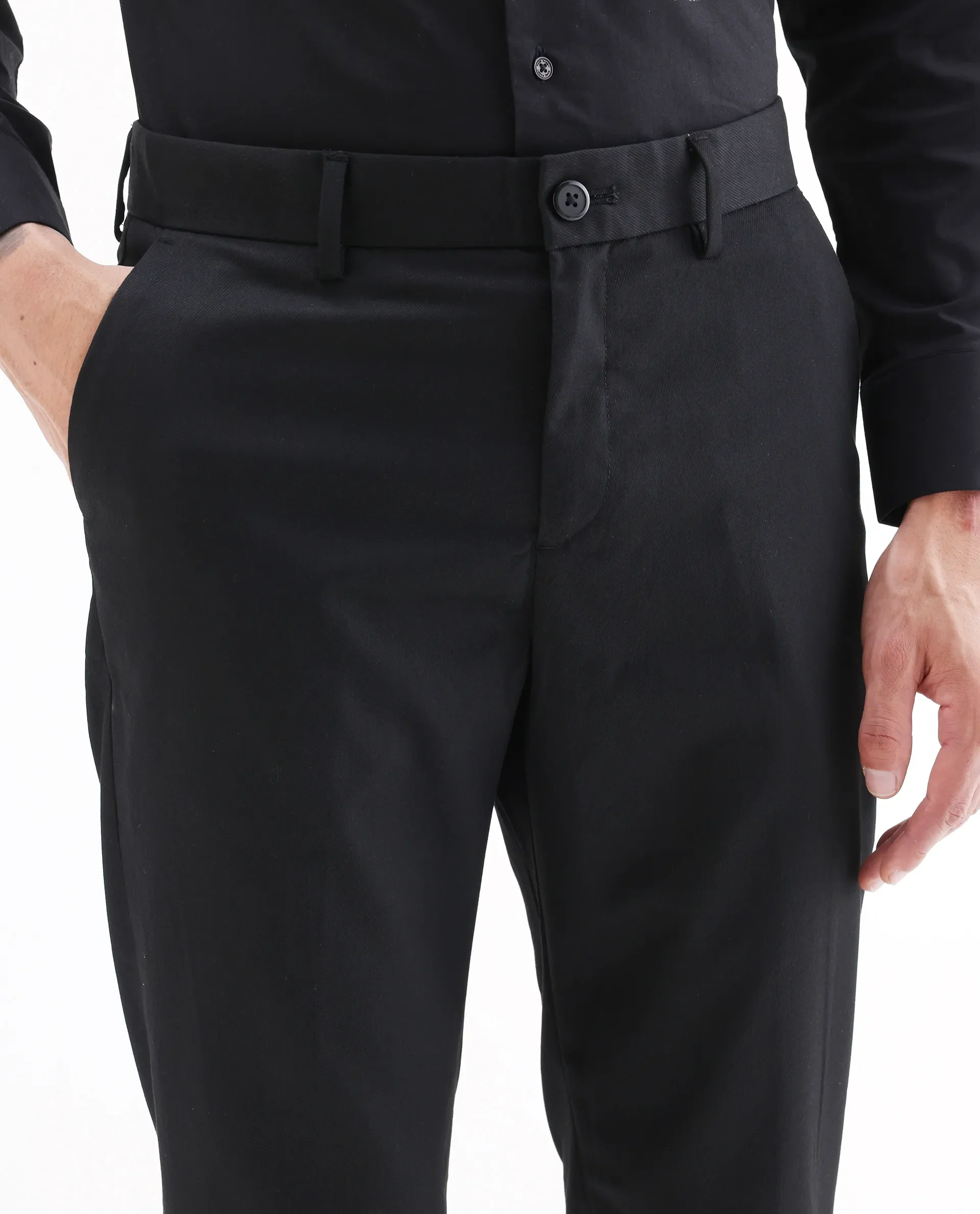 Rare Rabbit Men's Chamer Black Polyester Plain Regular Fit Trouser - Image 3