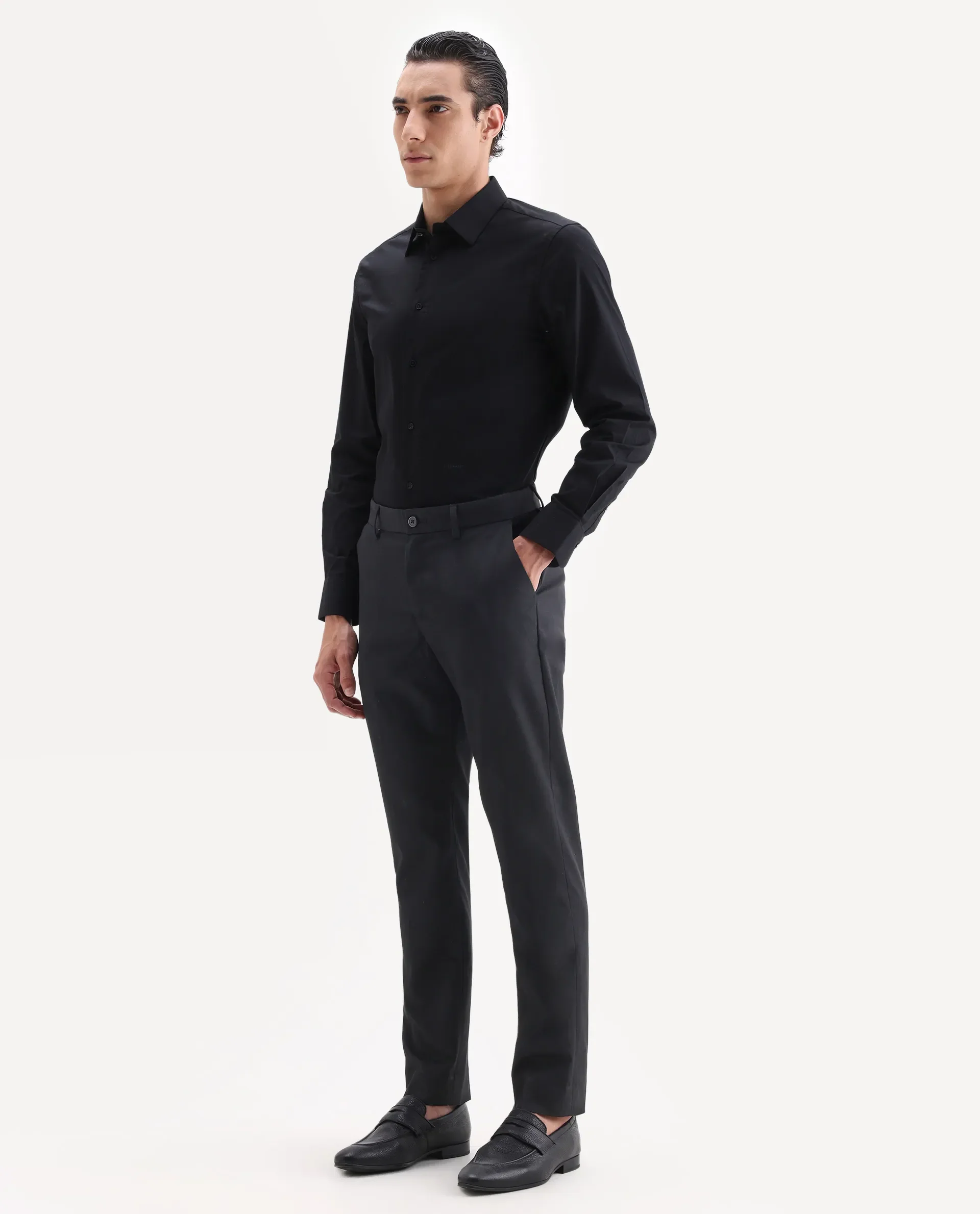 Rare Rabbit Men's Chamer Black Polyester Plain Regular Fit Trouser - Image 4