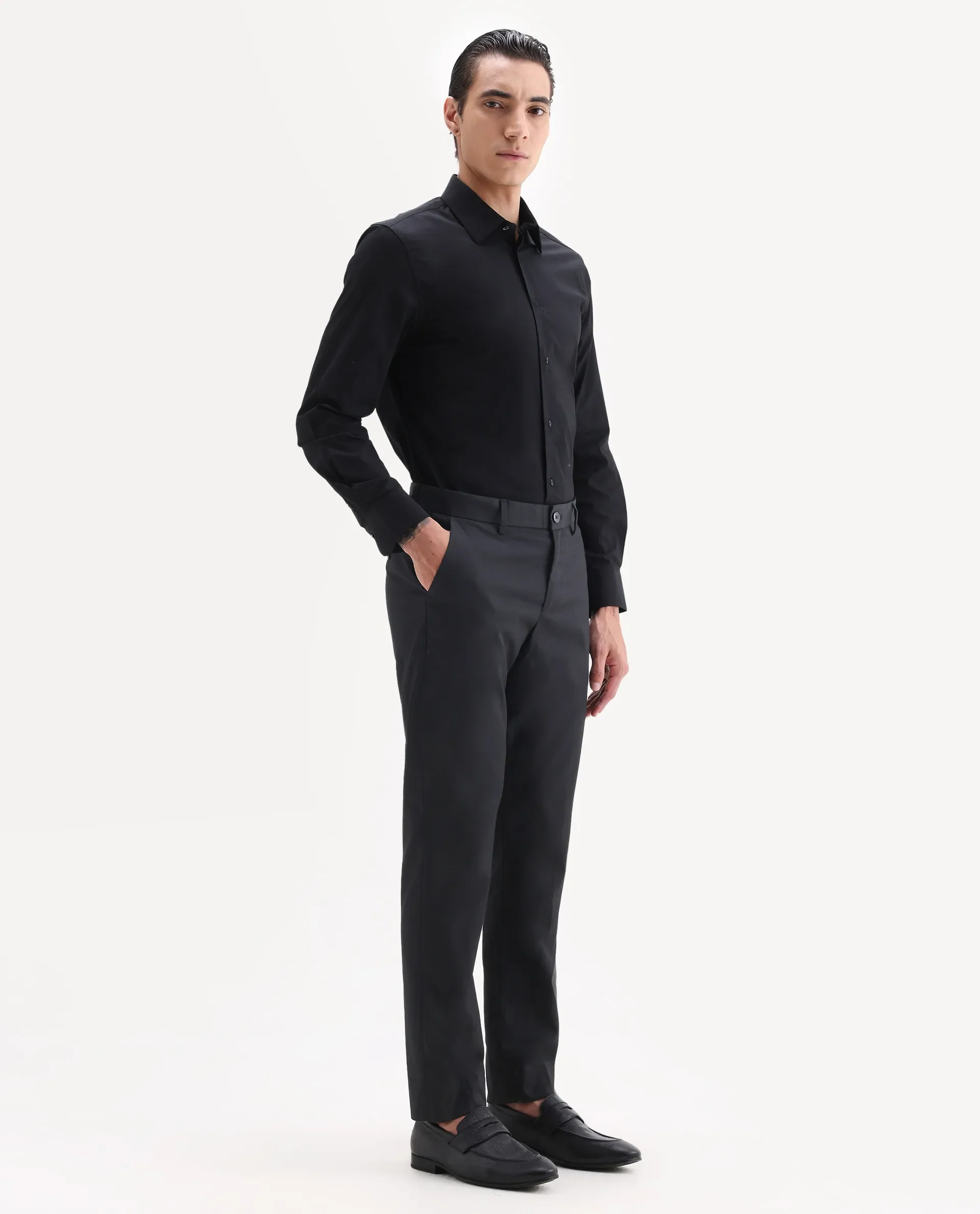 Rare Rabbit Men's Chamer Black Polyester Plain Regular Fit Trouser - Image 5