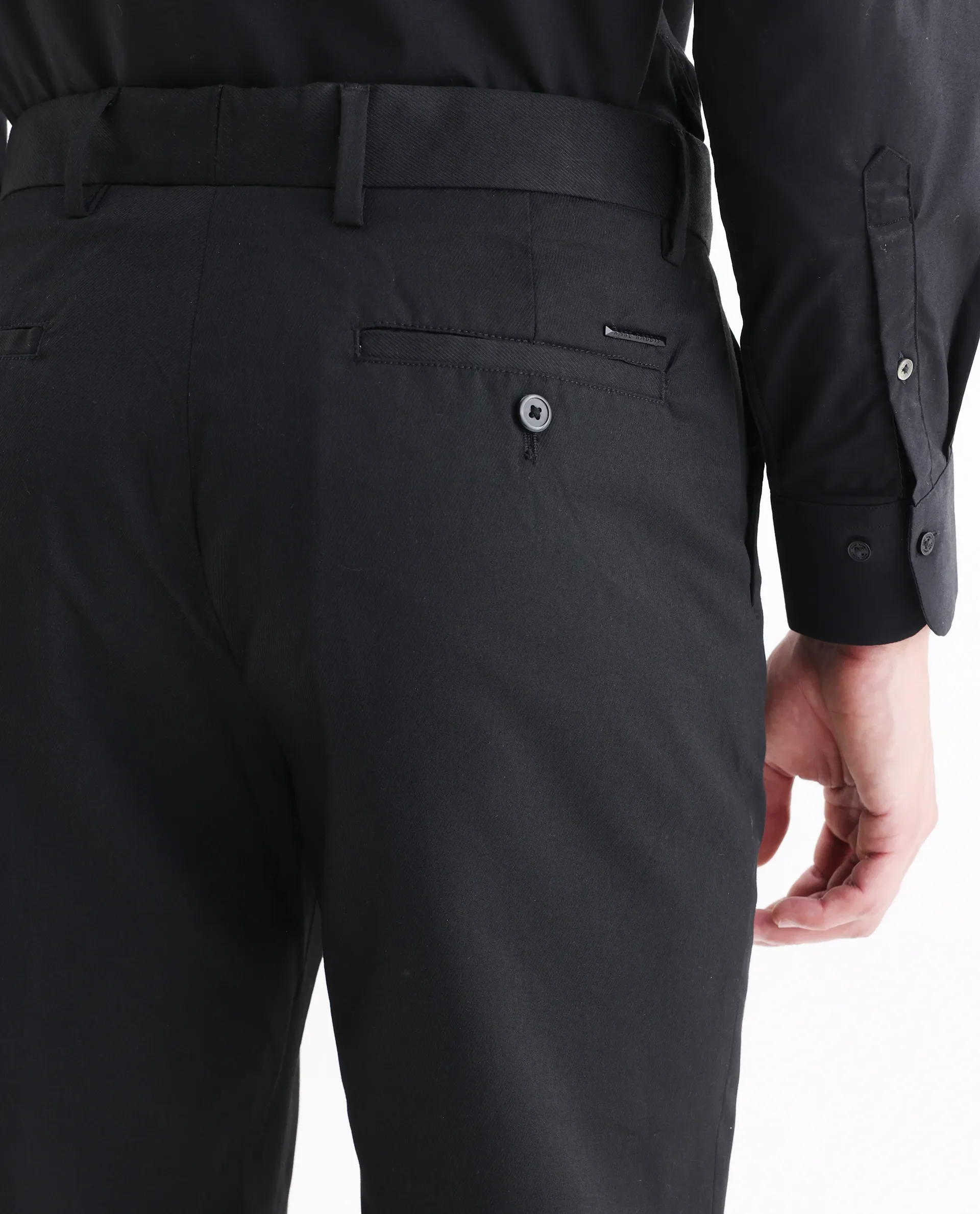 Rare Rabbit Men's Chamer Black Polyester Plain Regular Fit Trouser - Image 6