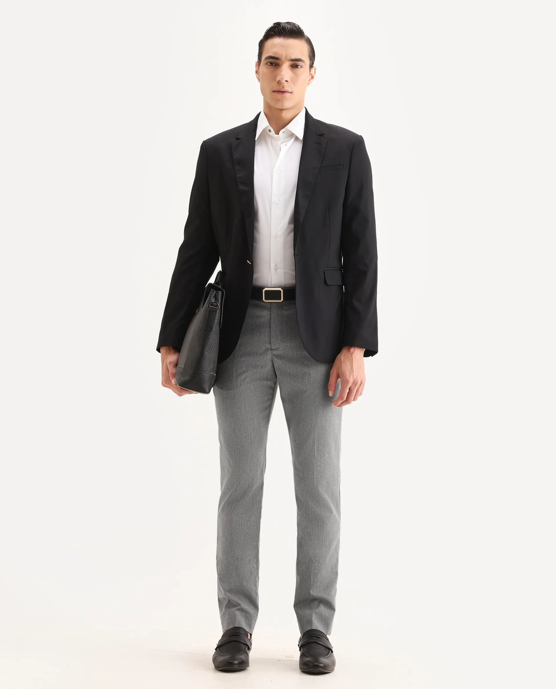 Rare Rabbit Men's Chamer Grey Polyester Plain Regular Fit Trouser