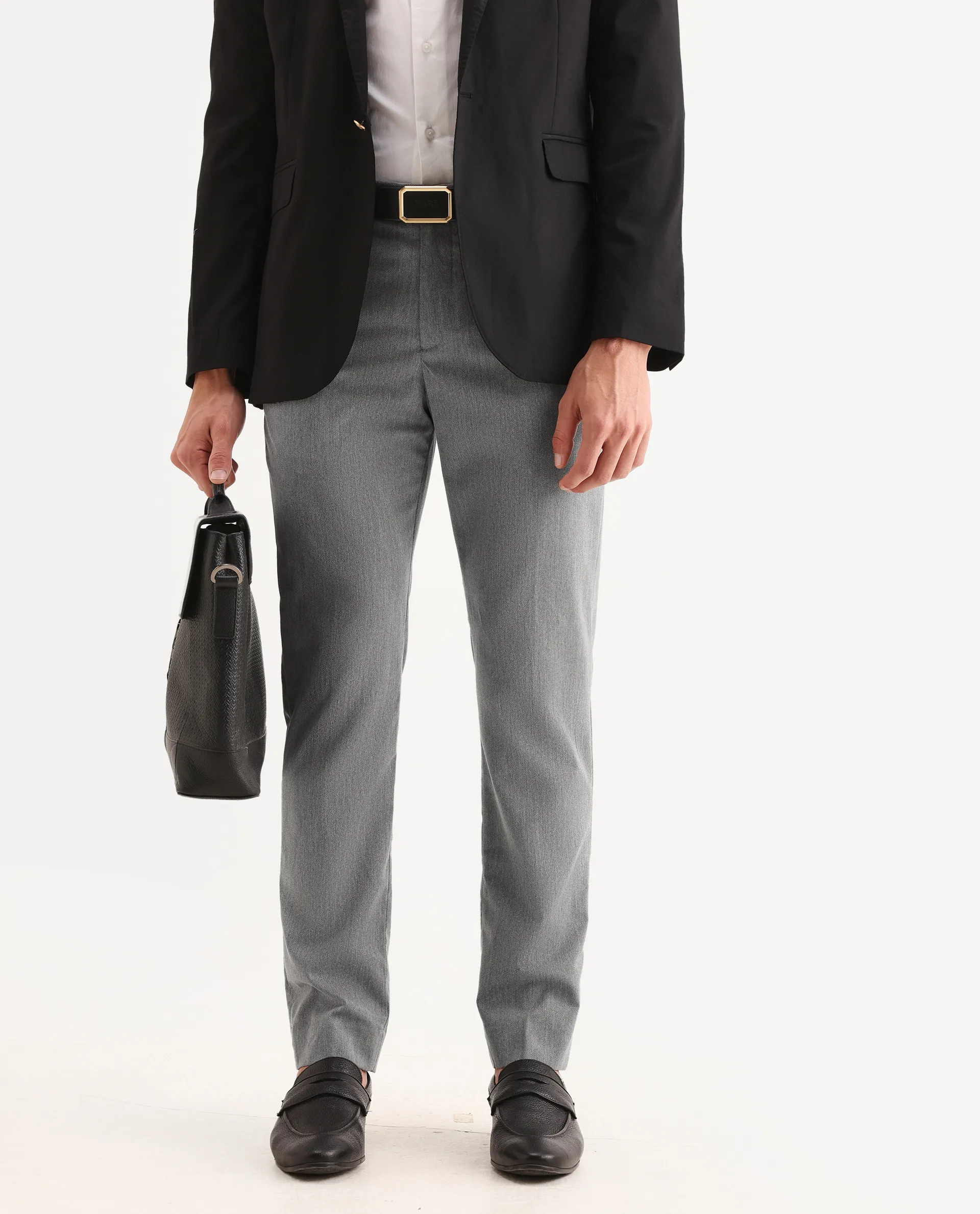 Rare Rabbit Men's Chamer Grey Polyester Plain Regular Fit Trouser - Image 2