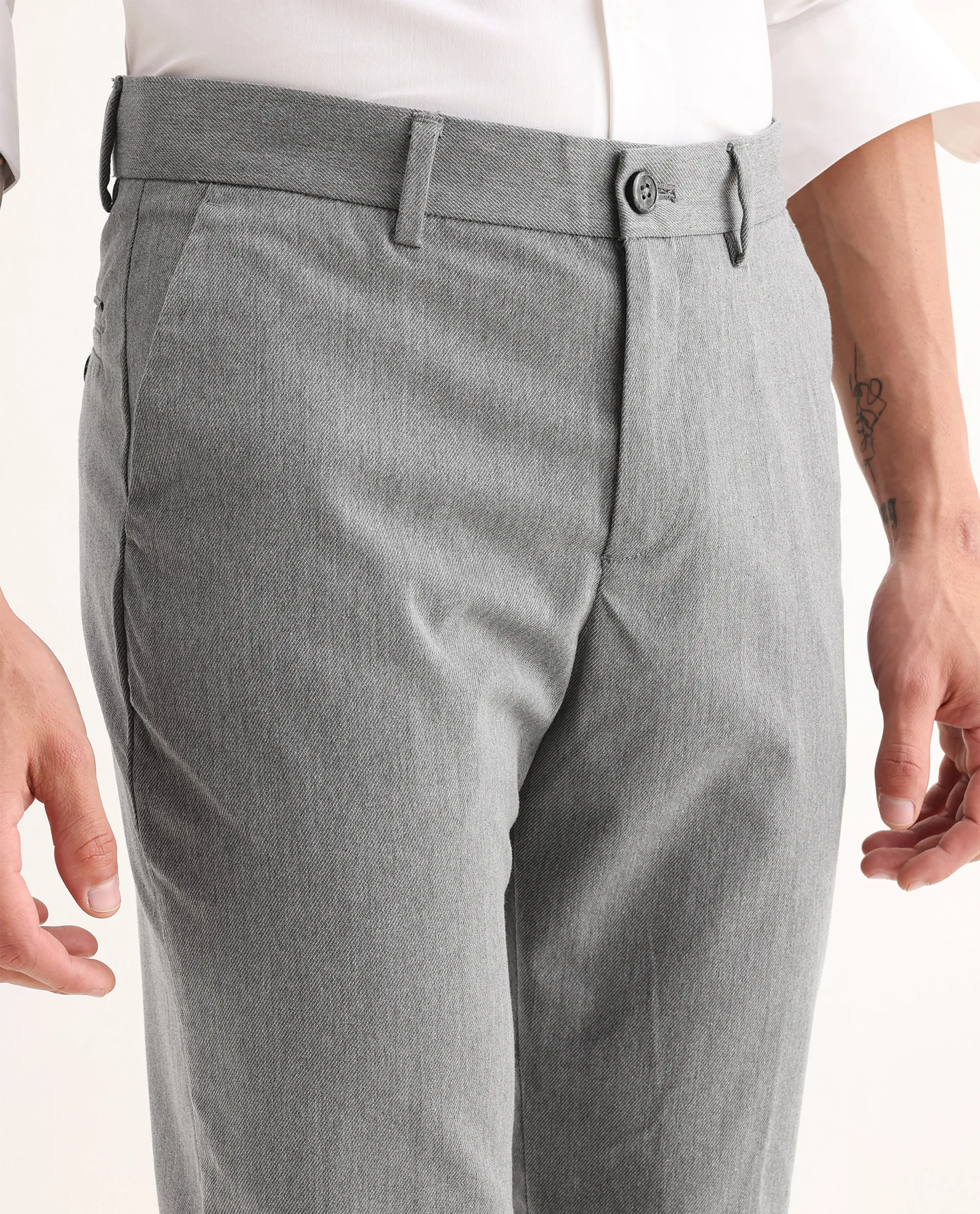 Rare Rabbit Men's Chamer Grey Polyester Plain Regular Fit Trouser - Image 3