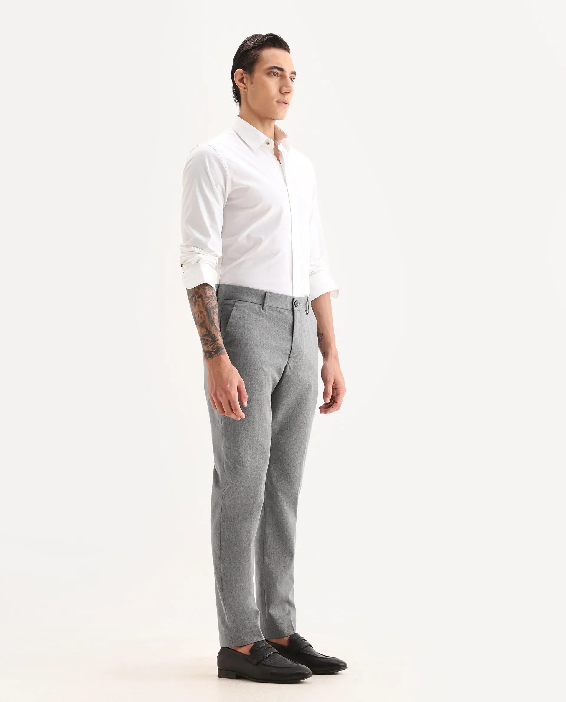 Rare Rabbit Men's Chamer Grey Polyester Plain Regular Fit Trouser - Image 5