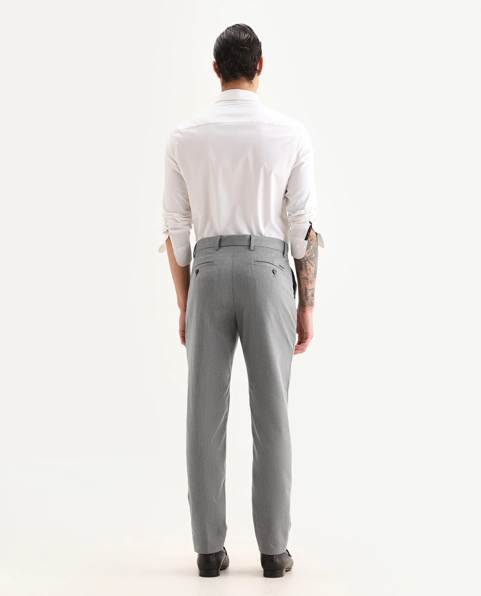 Rare Rabbit Men's Chamer Grey Polyester Plain Regular Fit Trouser - Image 6