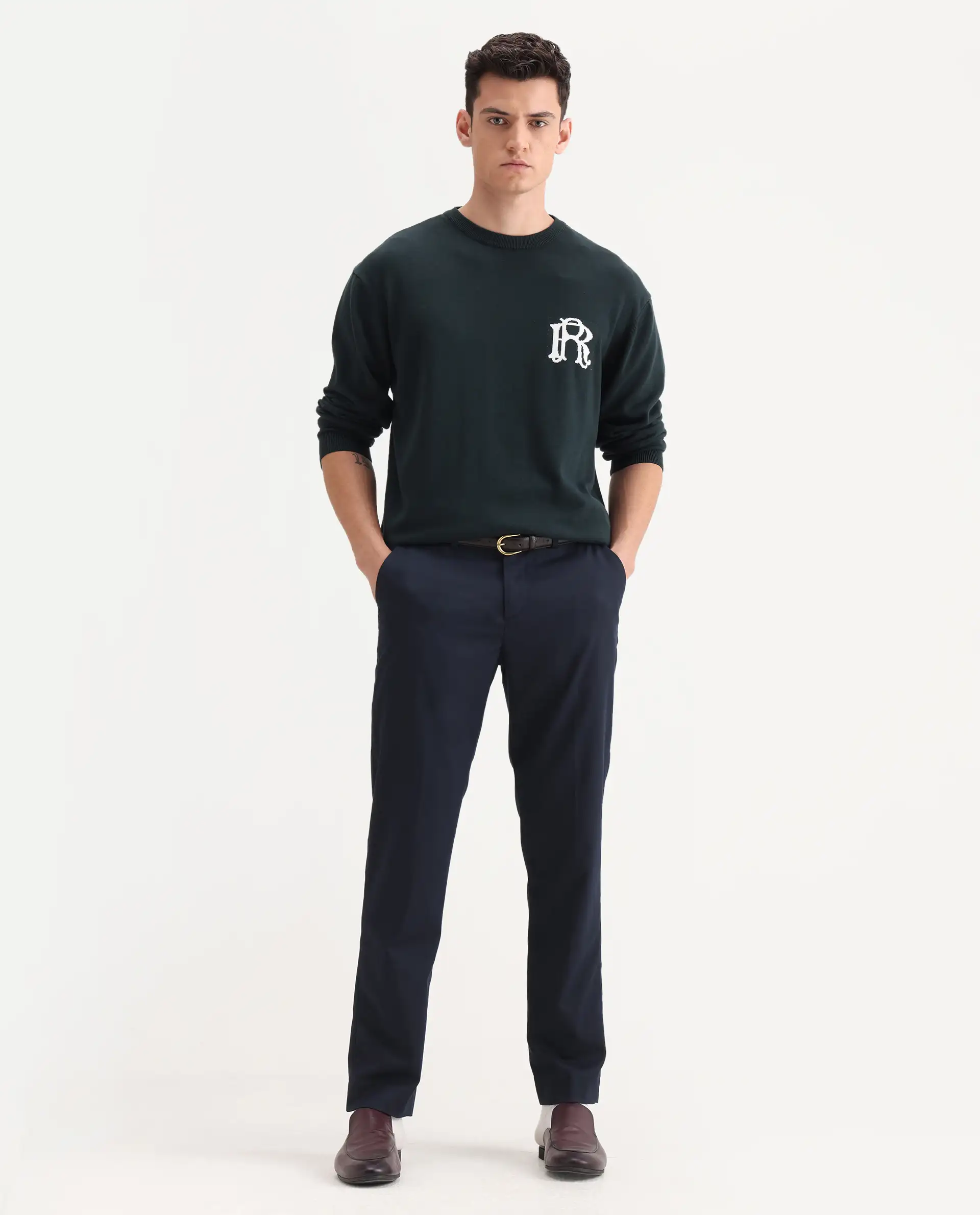 Rare Rabbit Men's Chamer Navy Polyester Plain Regular Fit Trouser - Image 2