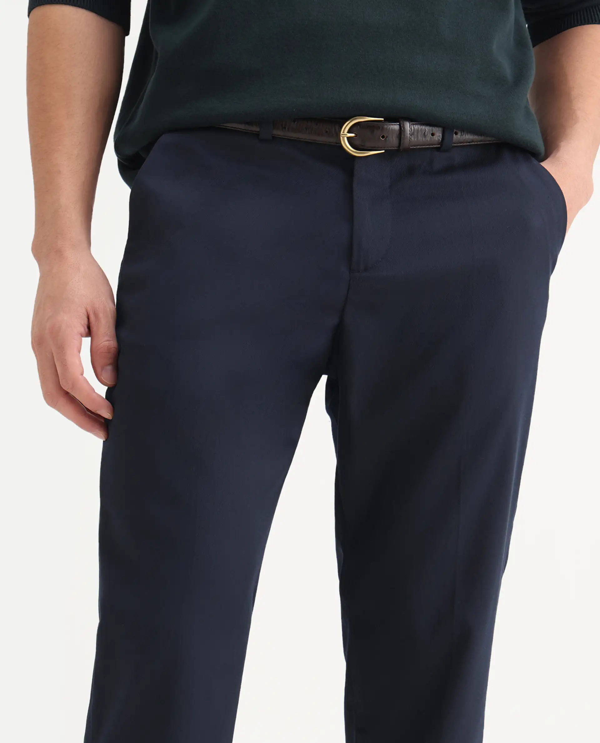 Rare Rabbit Men's Chamer Navy Polyester Plain Regular Fit Trouser - Image 3