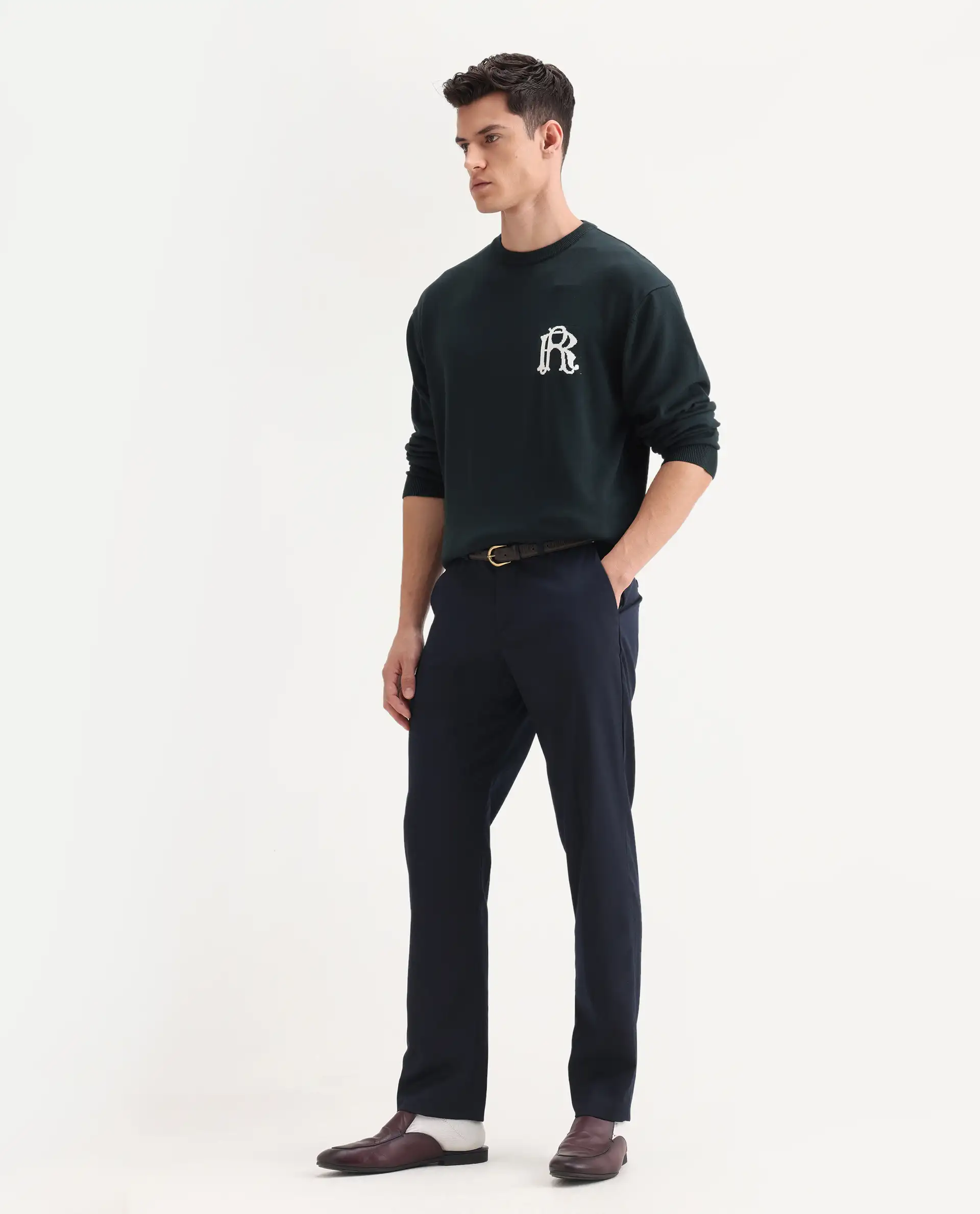 Rare Rabbit Men's Chamer Navy Polyester Plain Regular Fit Trouser - Image 4