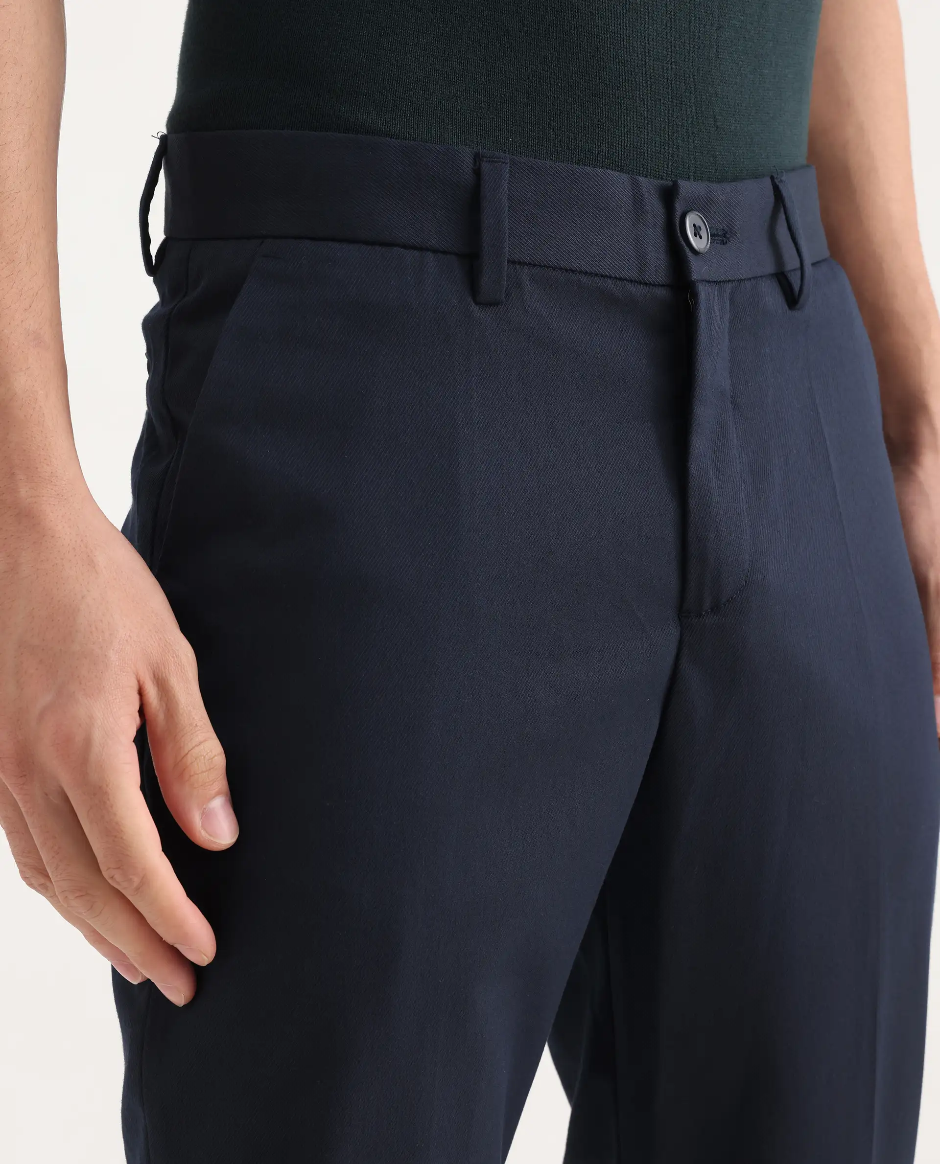 Rare Rabbit Men's Chamer Navy Polyester Plain Regular Fit Trouser - Image 5