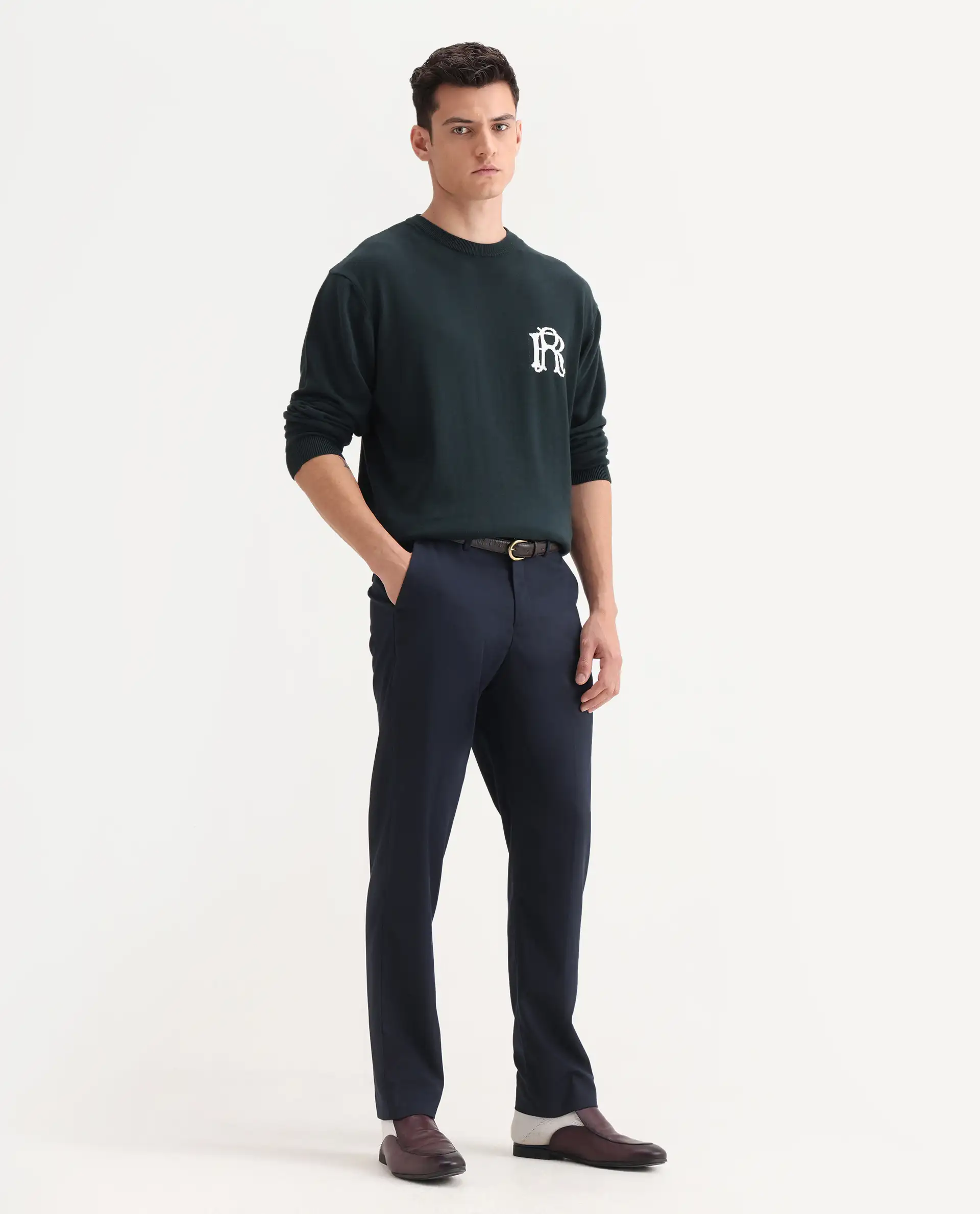 Rare Rabbit Men's Chamer Navy Polyester Plain Regular Fit Trouser - Image 6