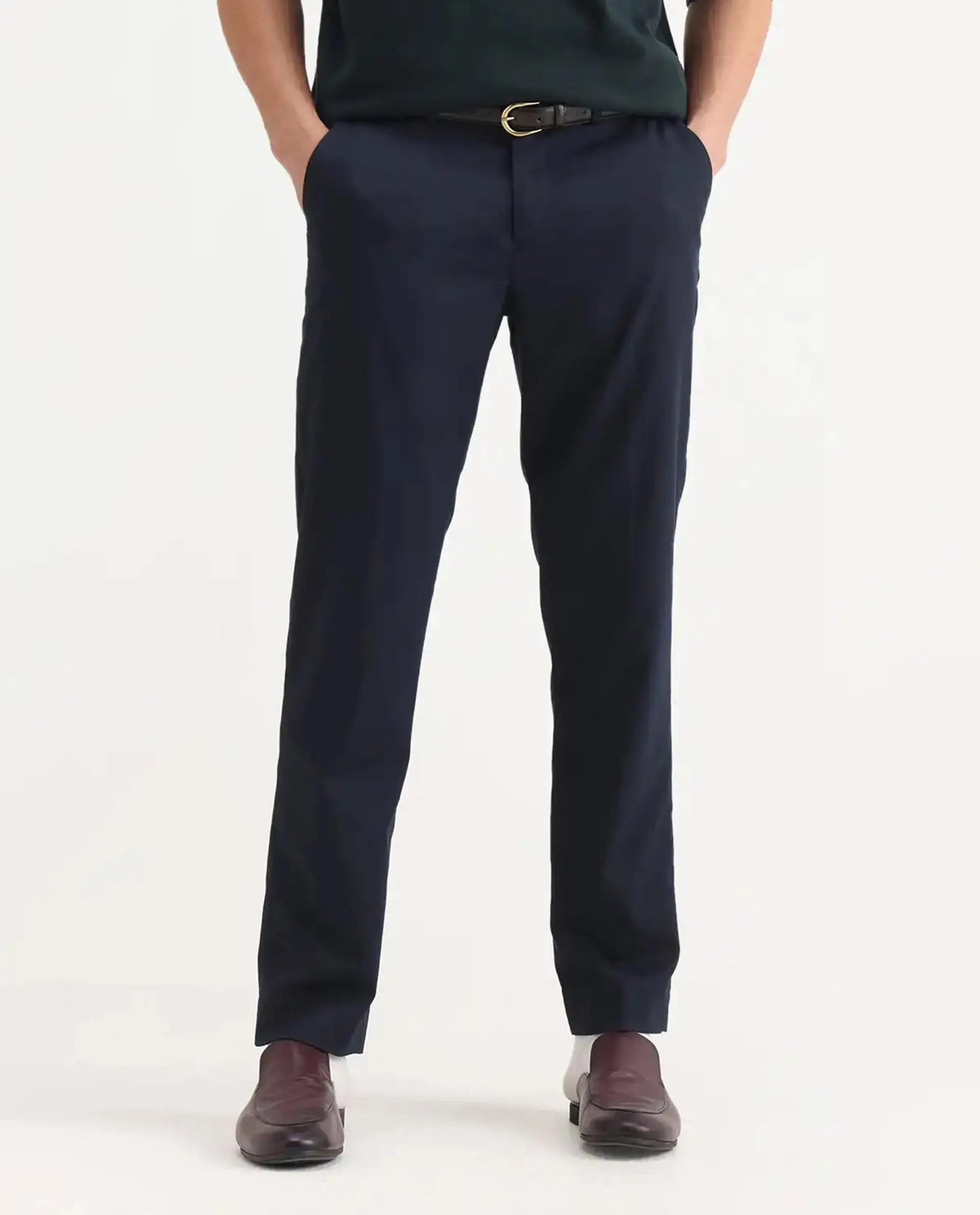 Rare Rabbit Men's Chamer Navy Polyester Plain Regular Fit Trouser - Image 9
