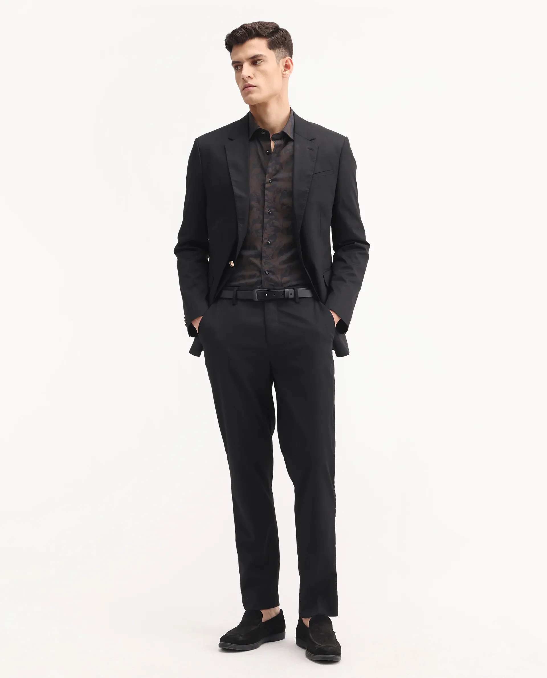 Rare Rabbit Men's Chamey Black Polyester Plain Regular Fit Trouser
