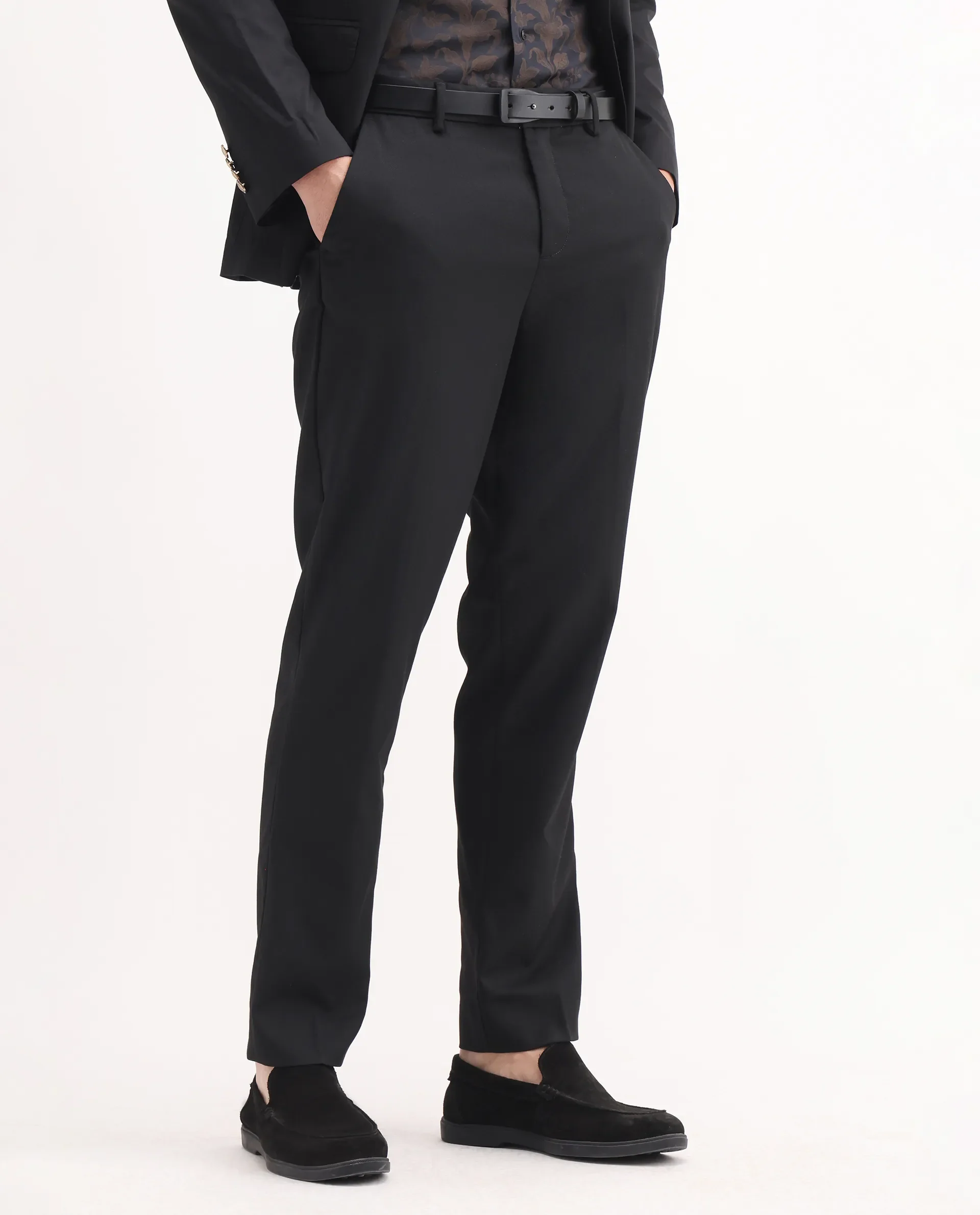 Rare Rabbit Men's Chamey Black Polyester Plain Regular Fit Trouser - Image 2