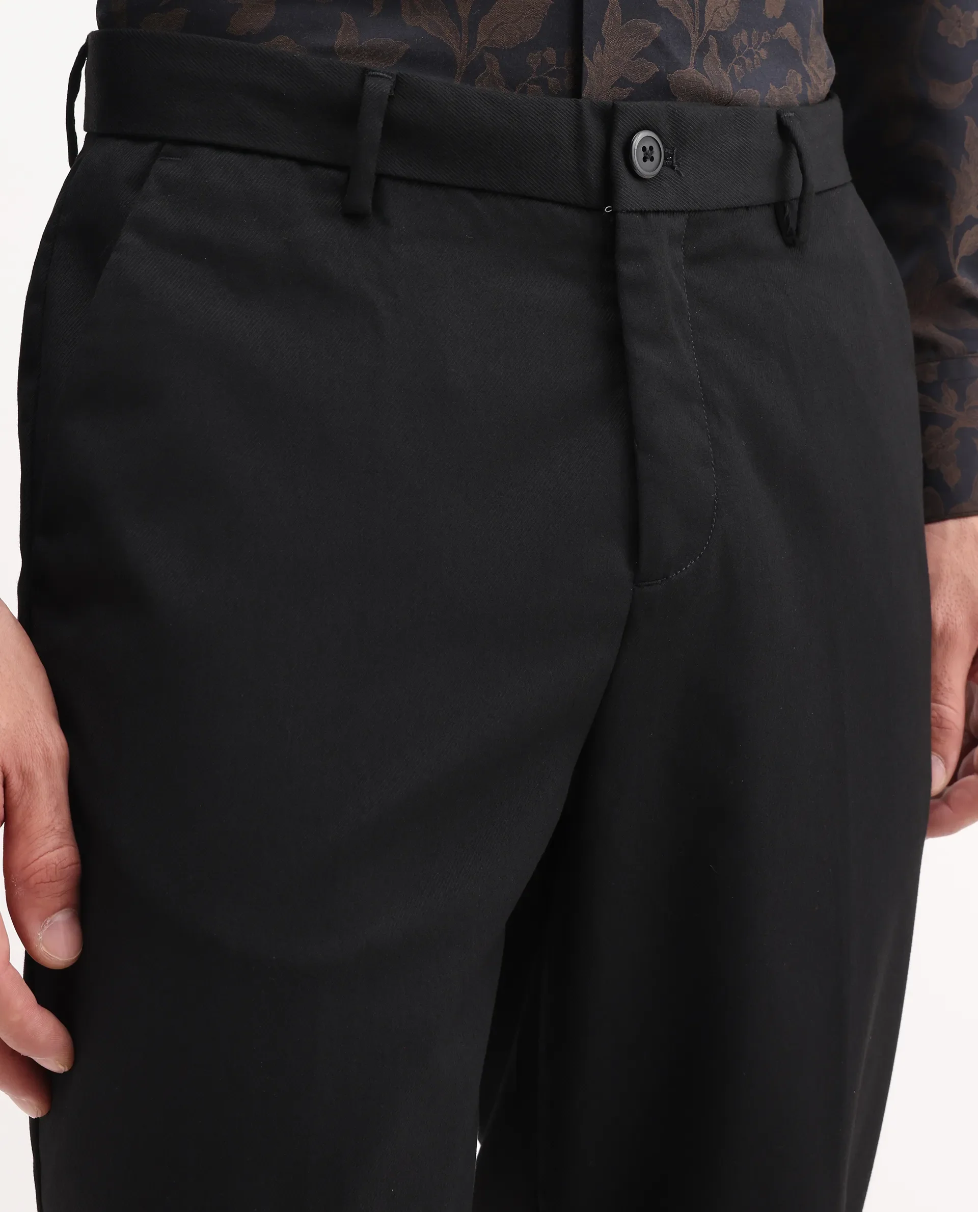 Rare Rabbit Men's Chamey Black Polyester Plain Regular Fit Trouser - Image 3