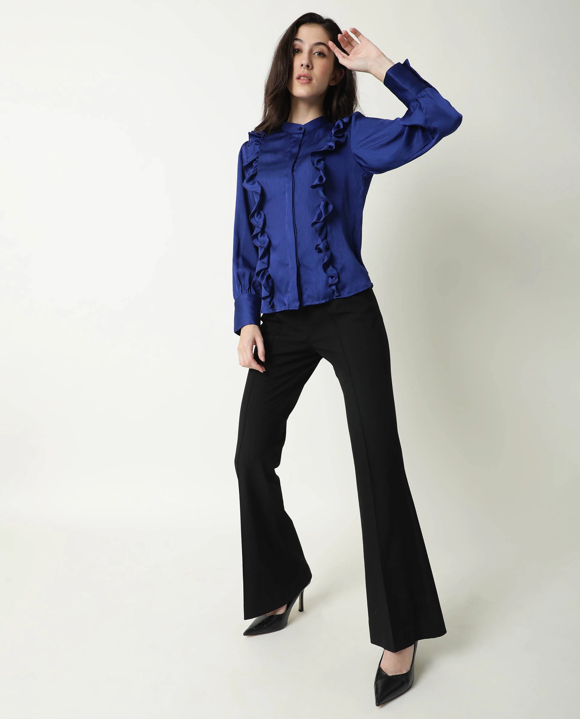Rareism Womens Chamomile Blue Top Polyester Fabric Fit Regular Sleeves Mandarin Neck - Image 2